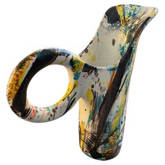 1980s Modernist Hand-Painted Ceramic Jug Vase by M Carbone per Ceramica Castelli