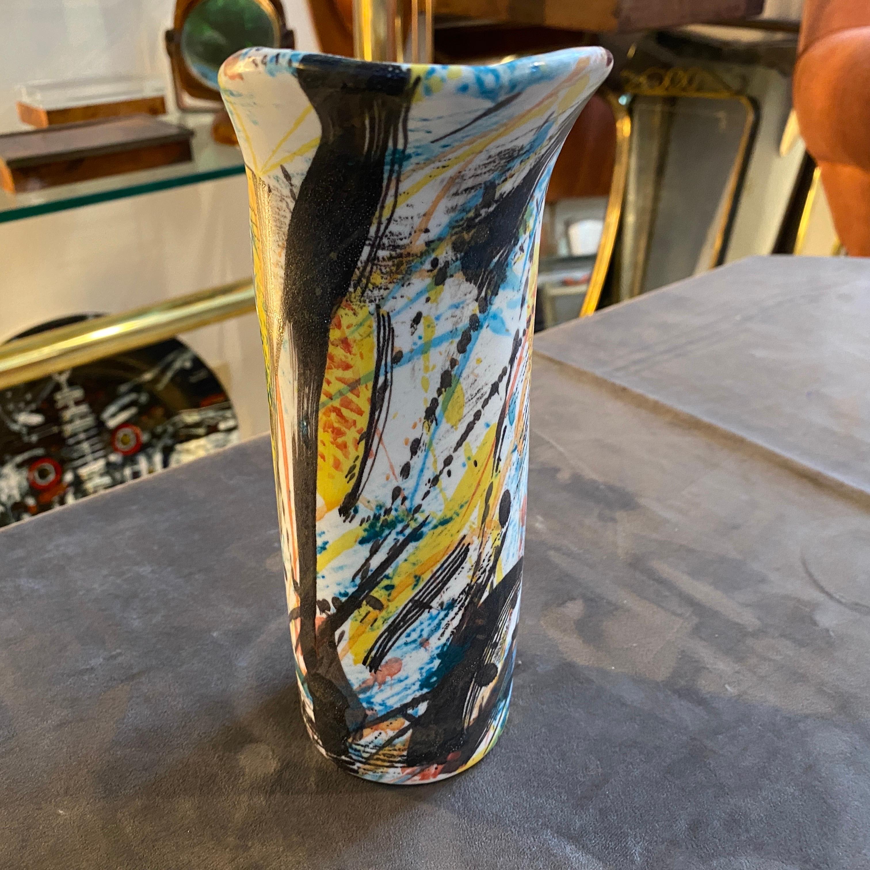 20th Century 1980s Modernist Hand-Painted Ceramic Jug Vase by M Carbone per Ceramica Castelli For Sale