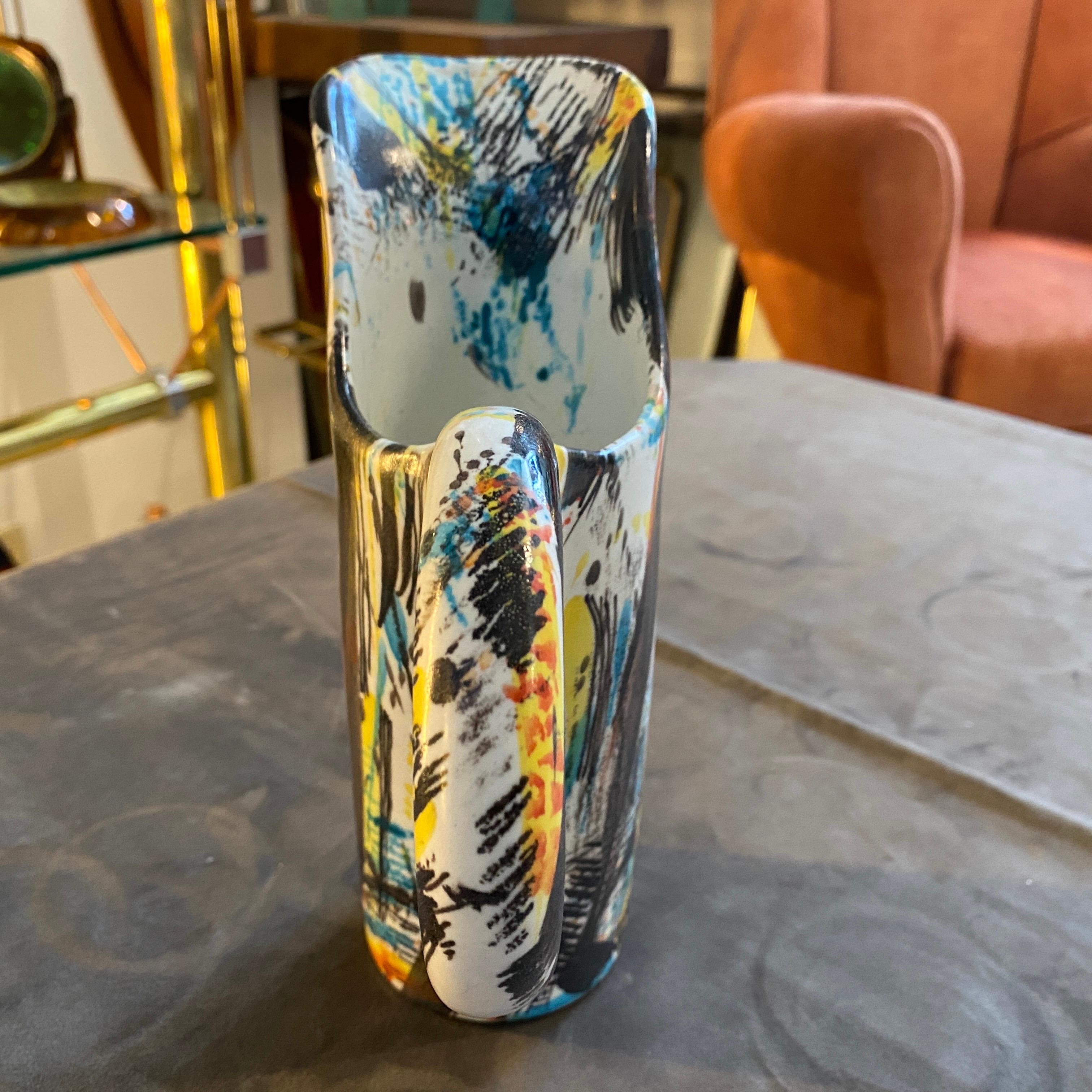 1980s Modernist Hand-Painted Ceramic Jug Vase by M Carbone per Ceramica Castelli For Sale 2