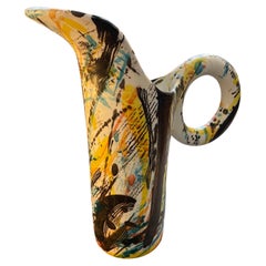 1980s Modernist Hand-Painted Ceramic Jug Vase by M Carbone per Ceramica Castelli