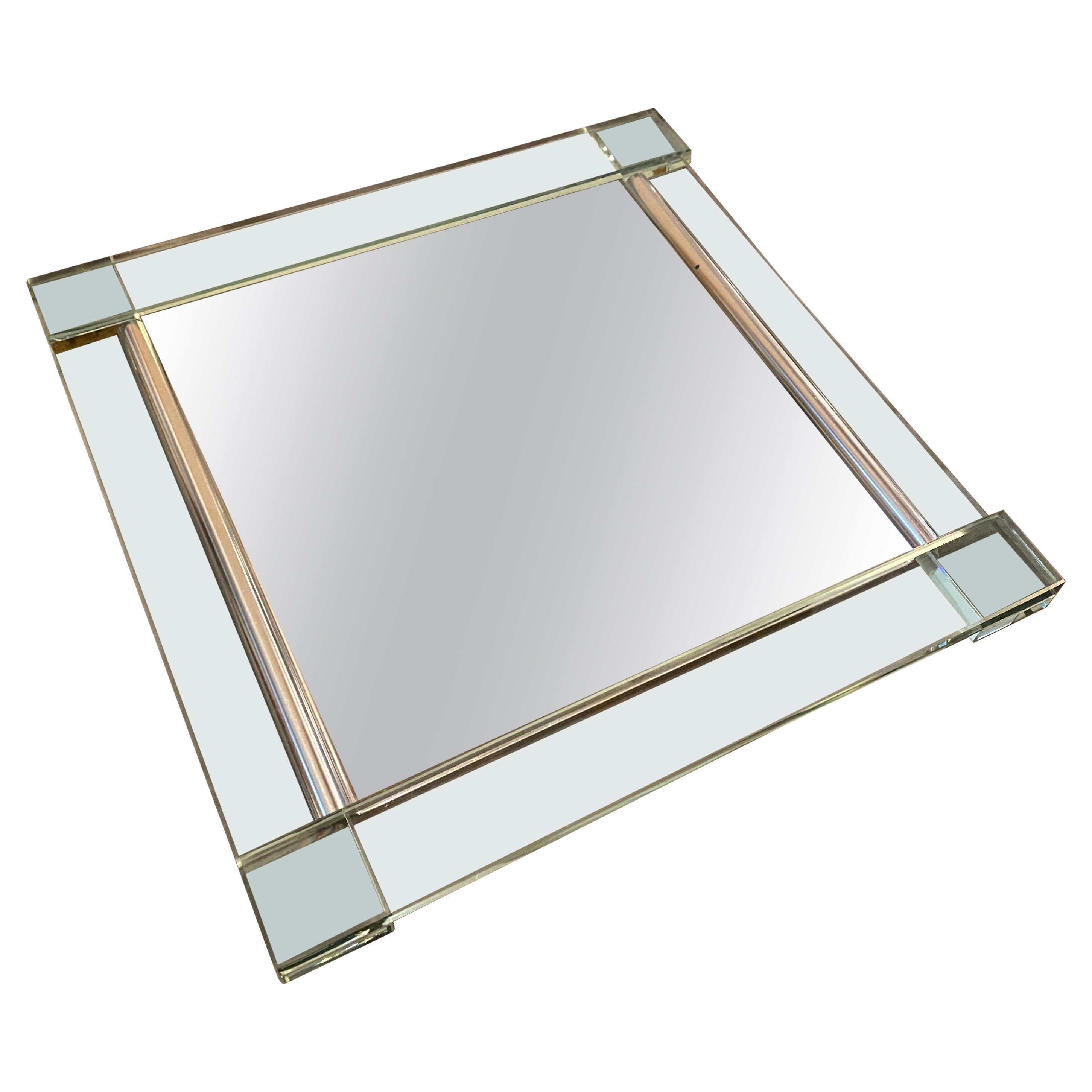 1980s Modernist Heavy Glass and Silver Plate Square Italian Tray