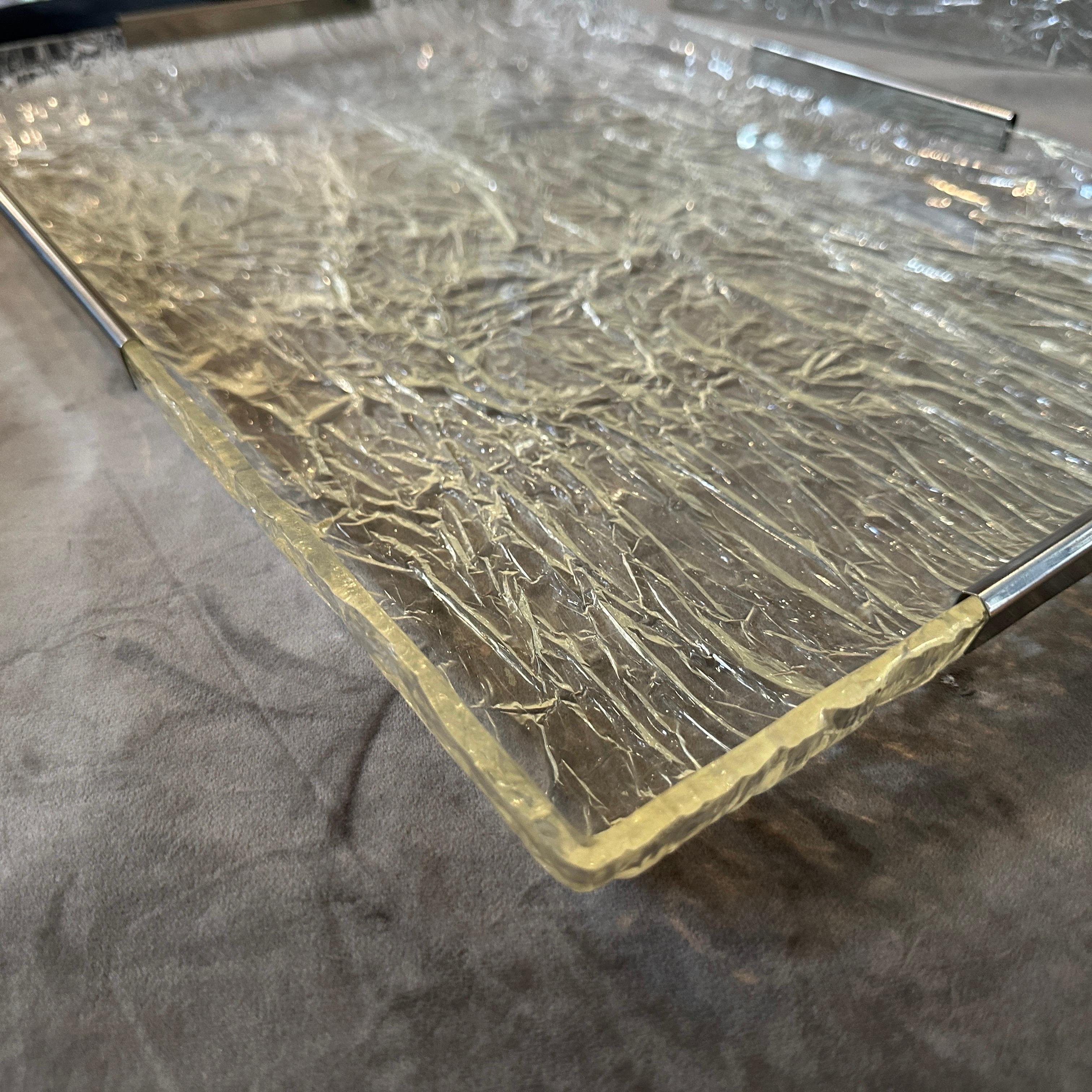 1980s Modernist Ice Lucite and Silver plated Italian Tray by Ulderico Cavinato For Sale 5