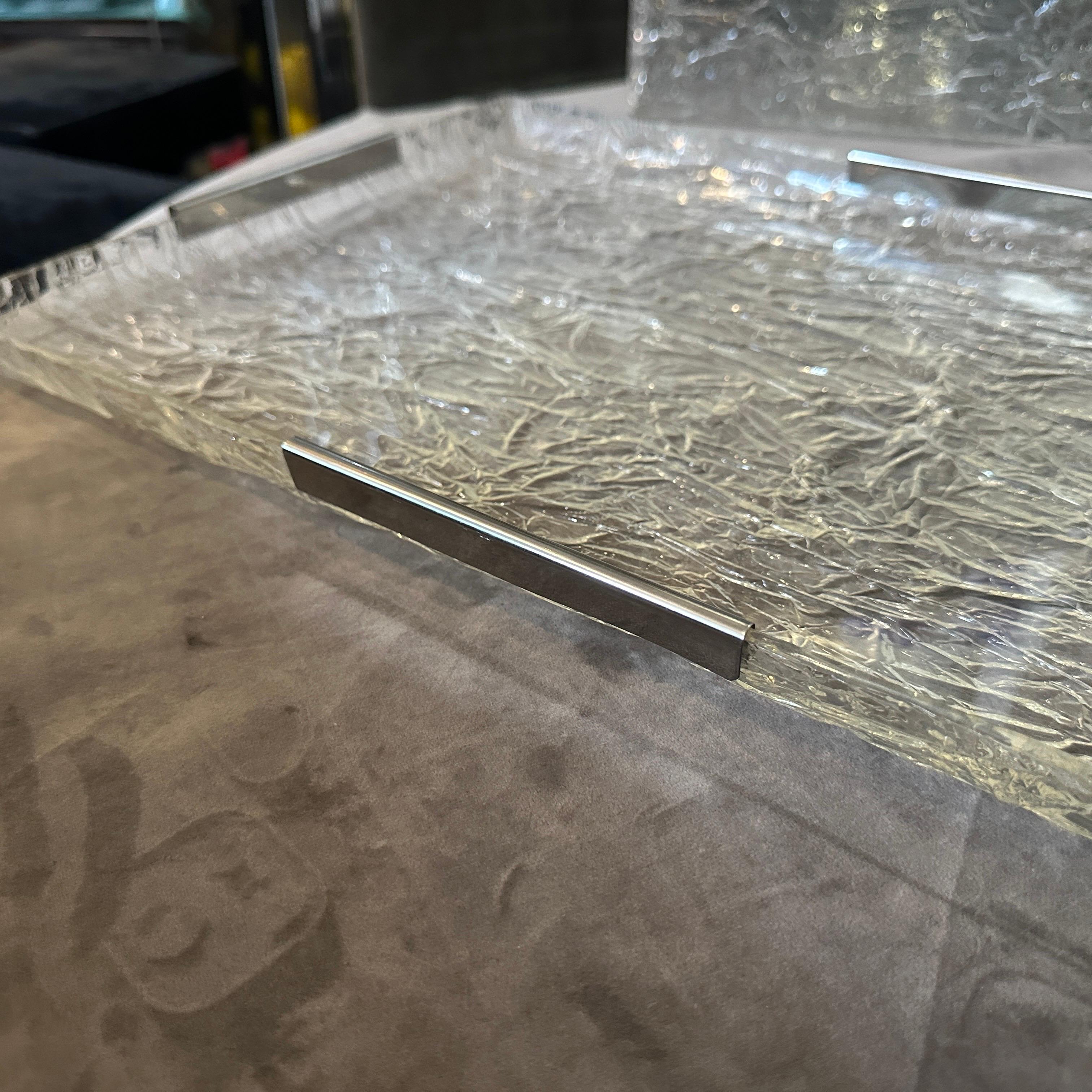 1980s Modernist Ice Lucite and Silver plated Italian Tray by Ulderico Cavinato For Sale 6