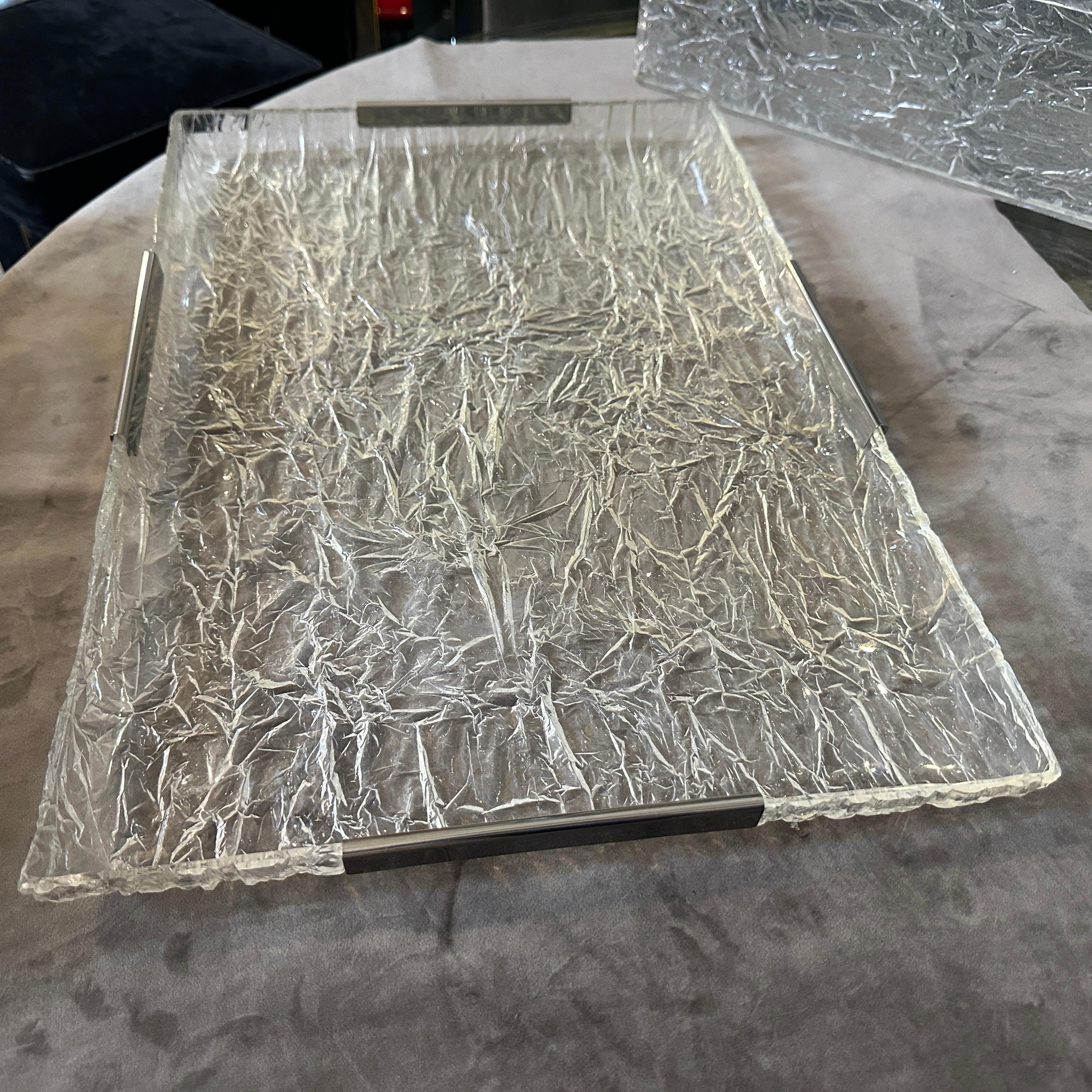 1980s Modernist Ice Lucite and Silver plated Italian Tray by Ulderico Cavinato In Excellent Condition For Sale In Aci Castello, IT