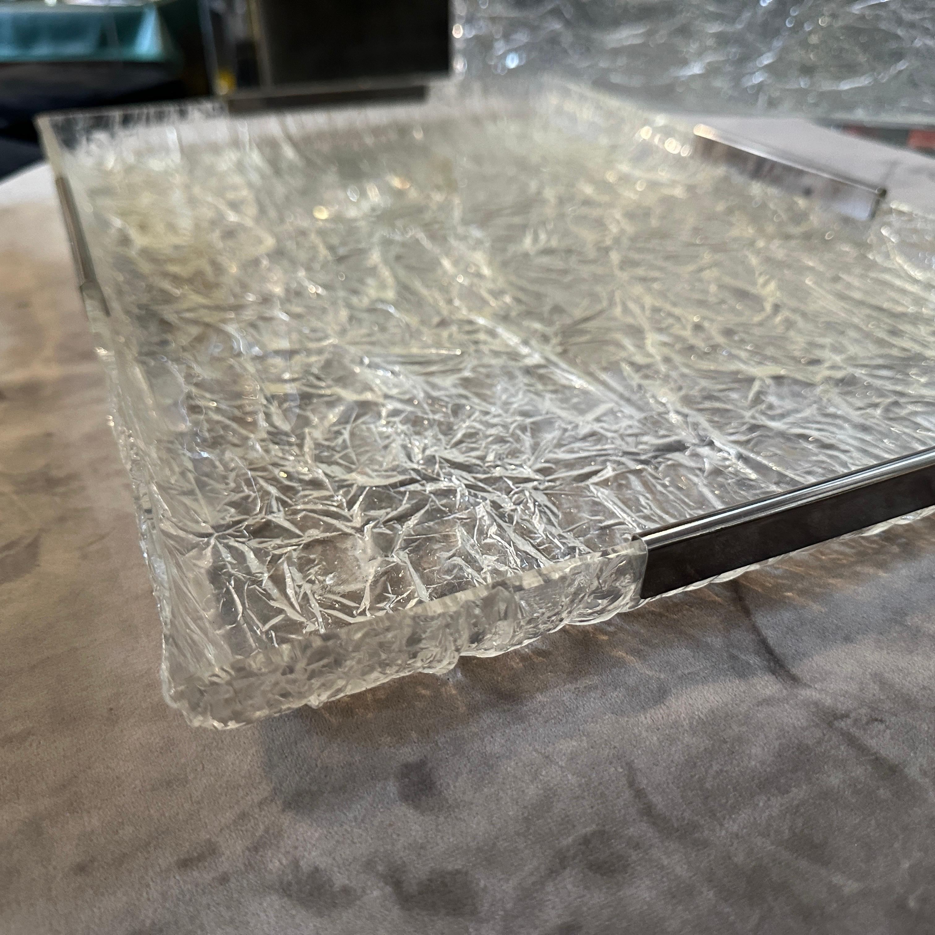 20th Century 1980s Modernist Ice Lucite and Silver plated Italian Tray by Ulderico Cavinato For Sale