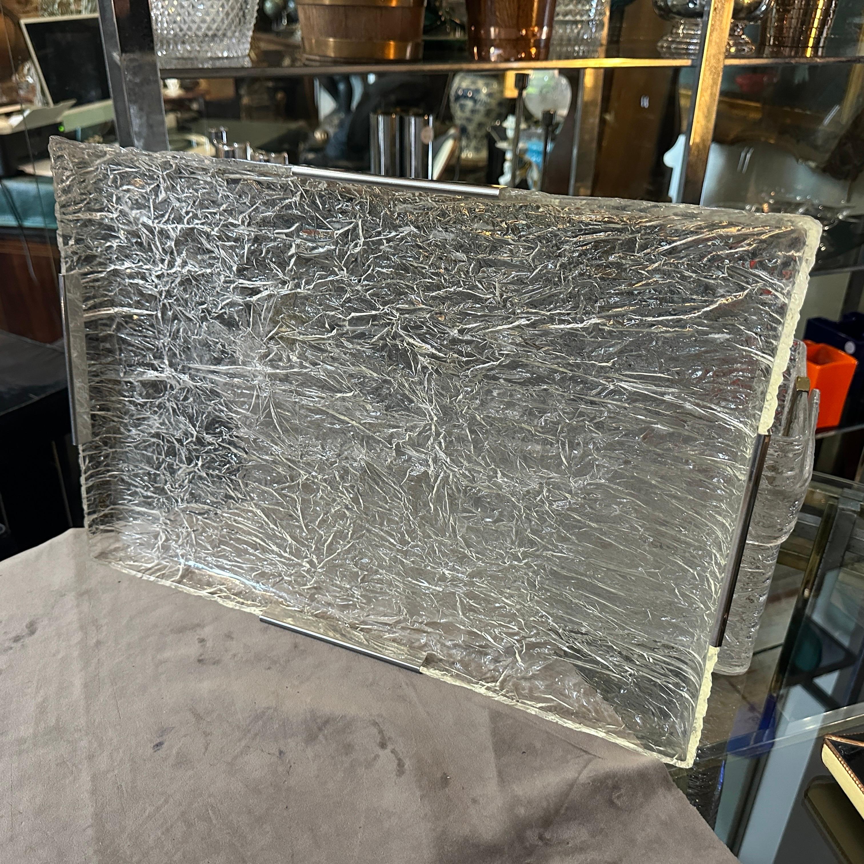 1980s Modernist Ice Lucite and Silver plated Italian Tray by Ulderico Cavinato For Sale 2