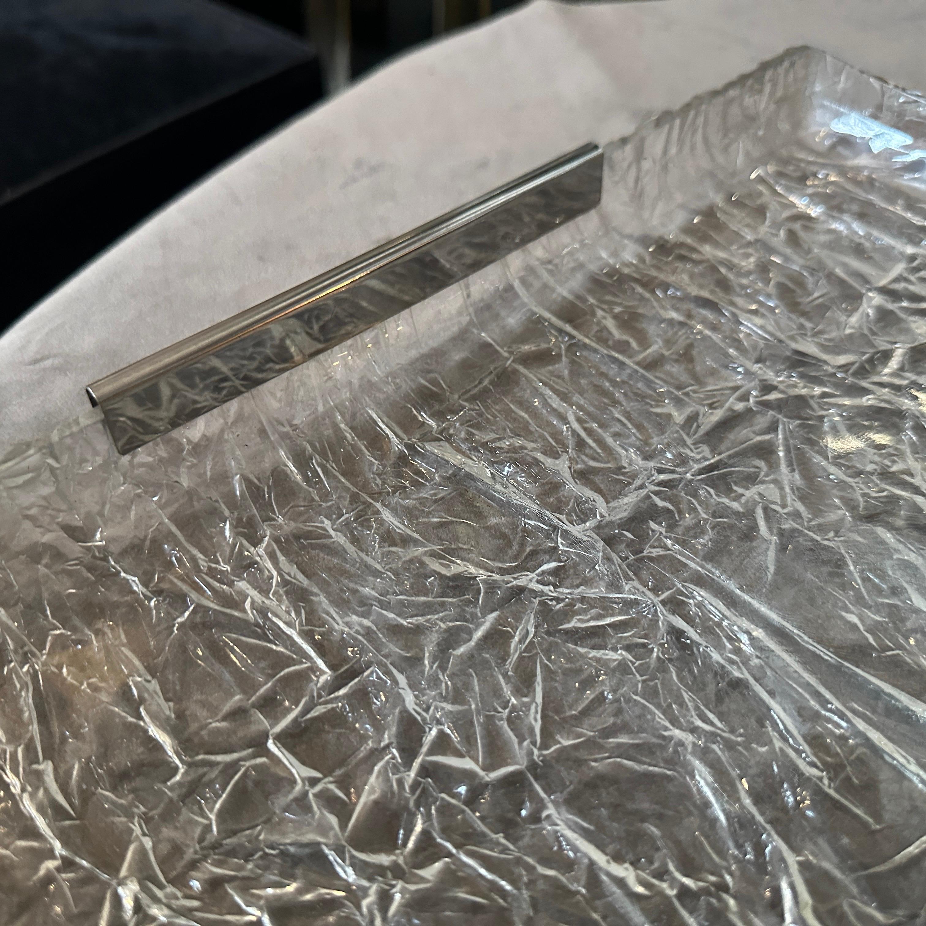 1980s Modernist Ice Lucite and Silver plated Italian Tray by Ulderico Cavinato For Sale 3