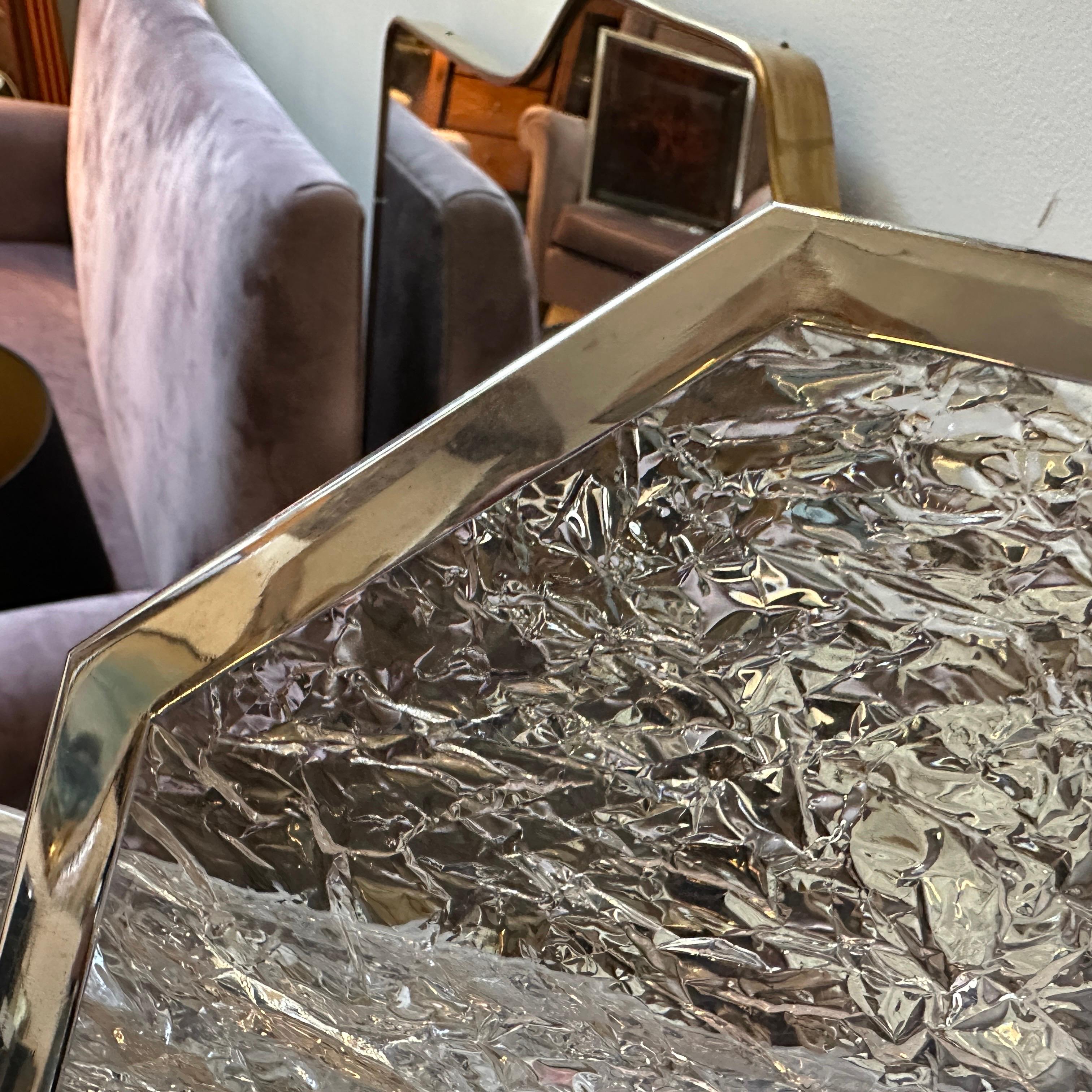 1980s Modernist Ice Lucite and Silver plated Italian Tray by Ulderico Cavinato For Sale 3