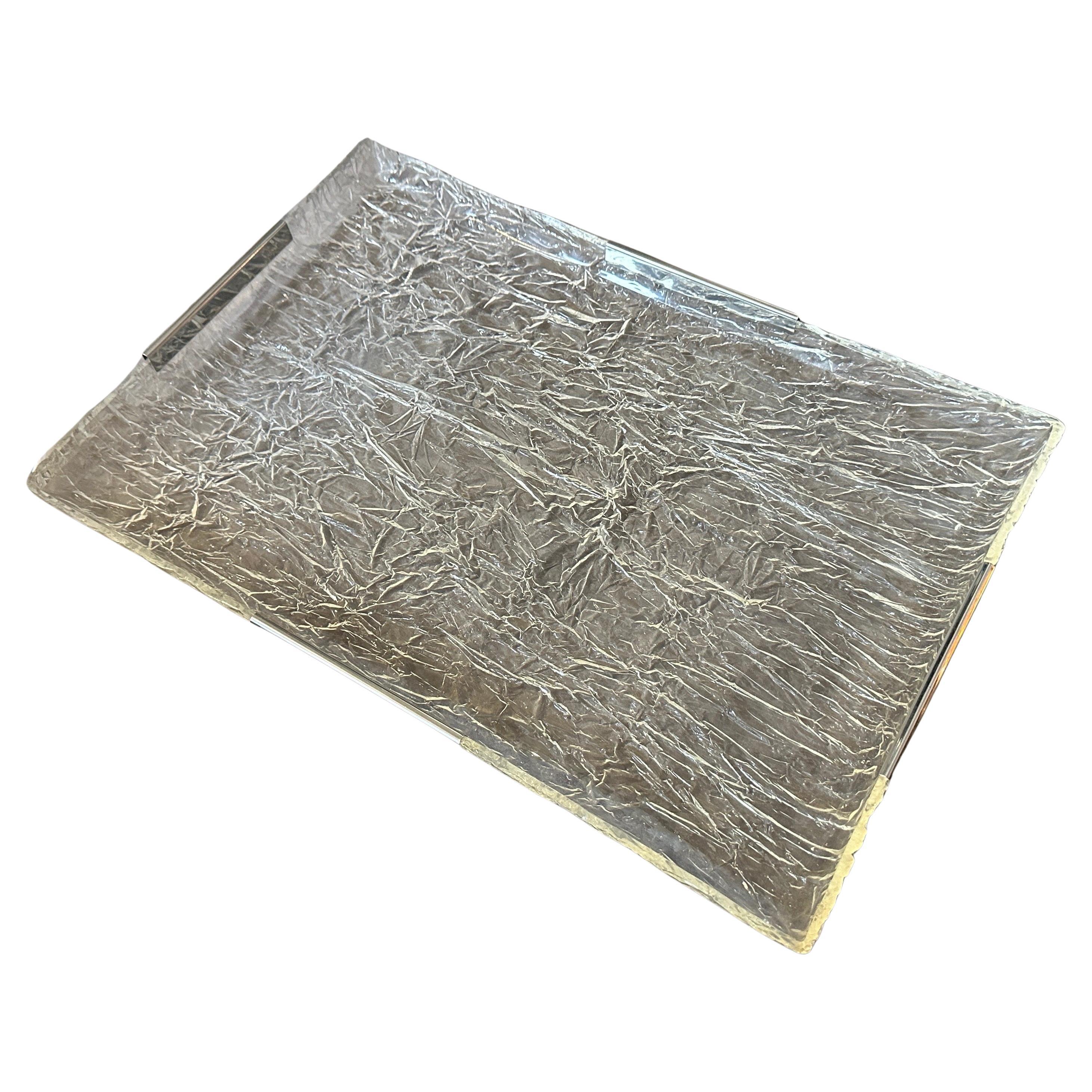 1980s Modernist Ice Lucite and Silver plated Italian Tray by Ulderico Cavinato For Sale