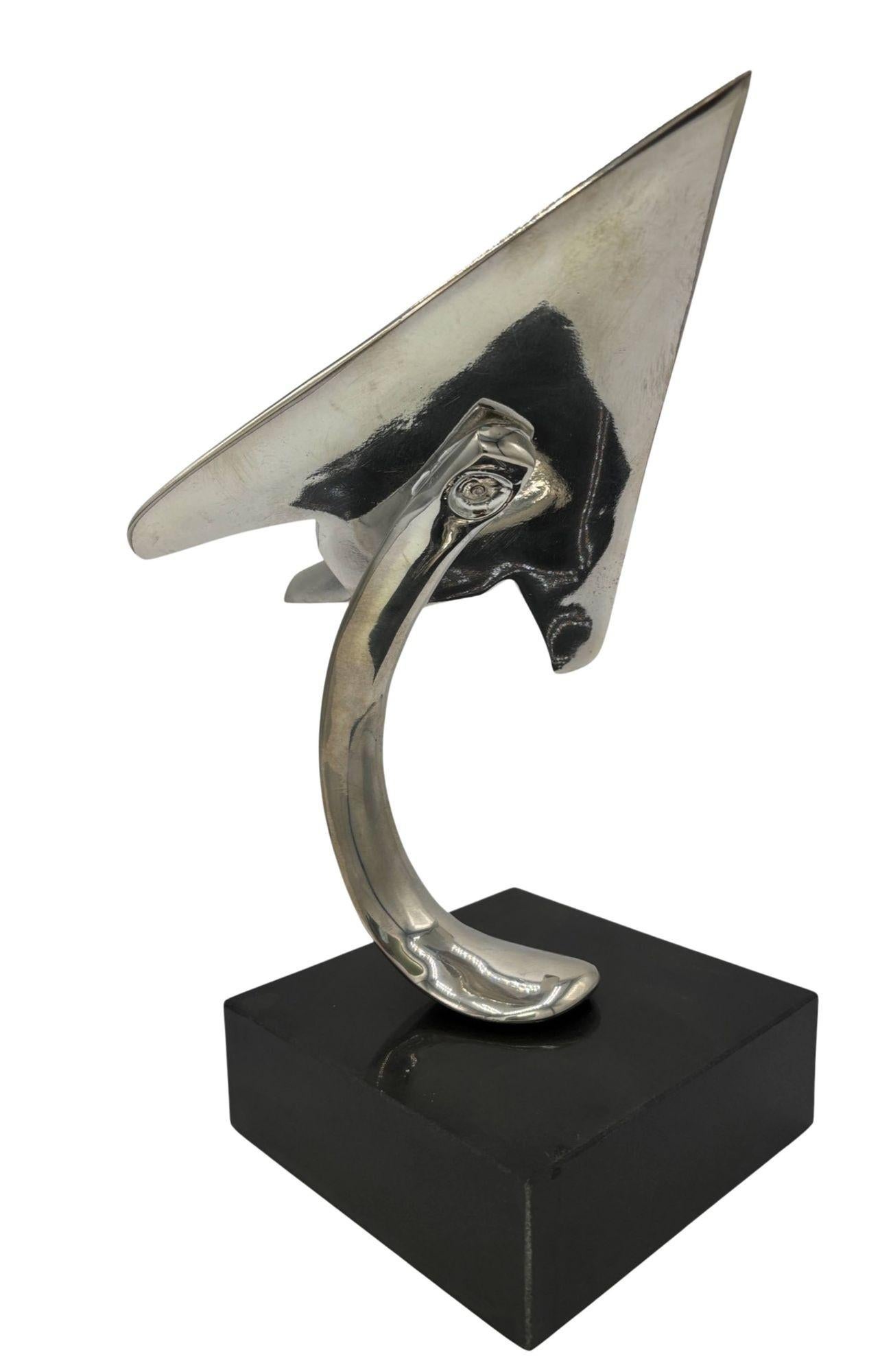 American 1980s Modernist Lockheed F-117 Nighthawk Chrome Sculpture w/ Black Granite Base For Sale