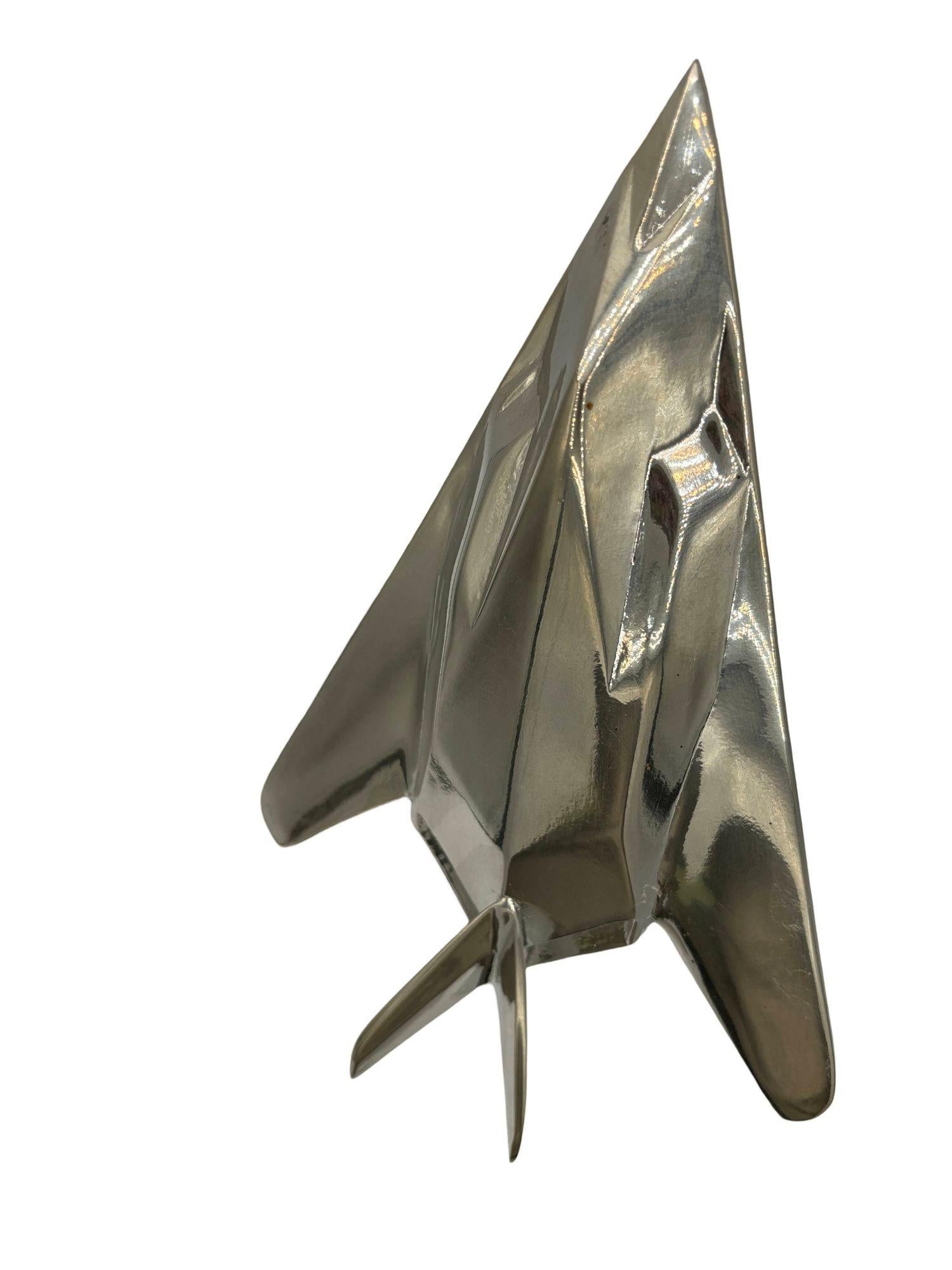 1980s Modernist Lockheed F-117 Nighthawk Chrome Sculpture w/ Black Granite Base In Excellent Condition For Sale In Van Nuys, CA