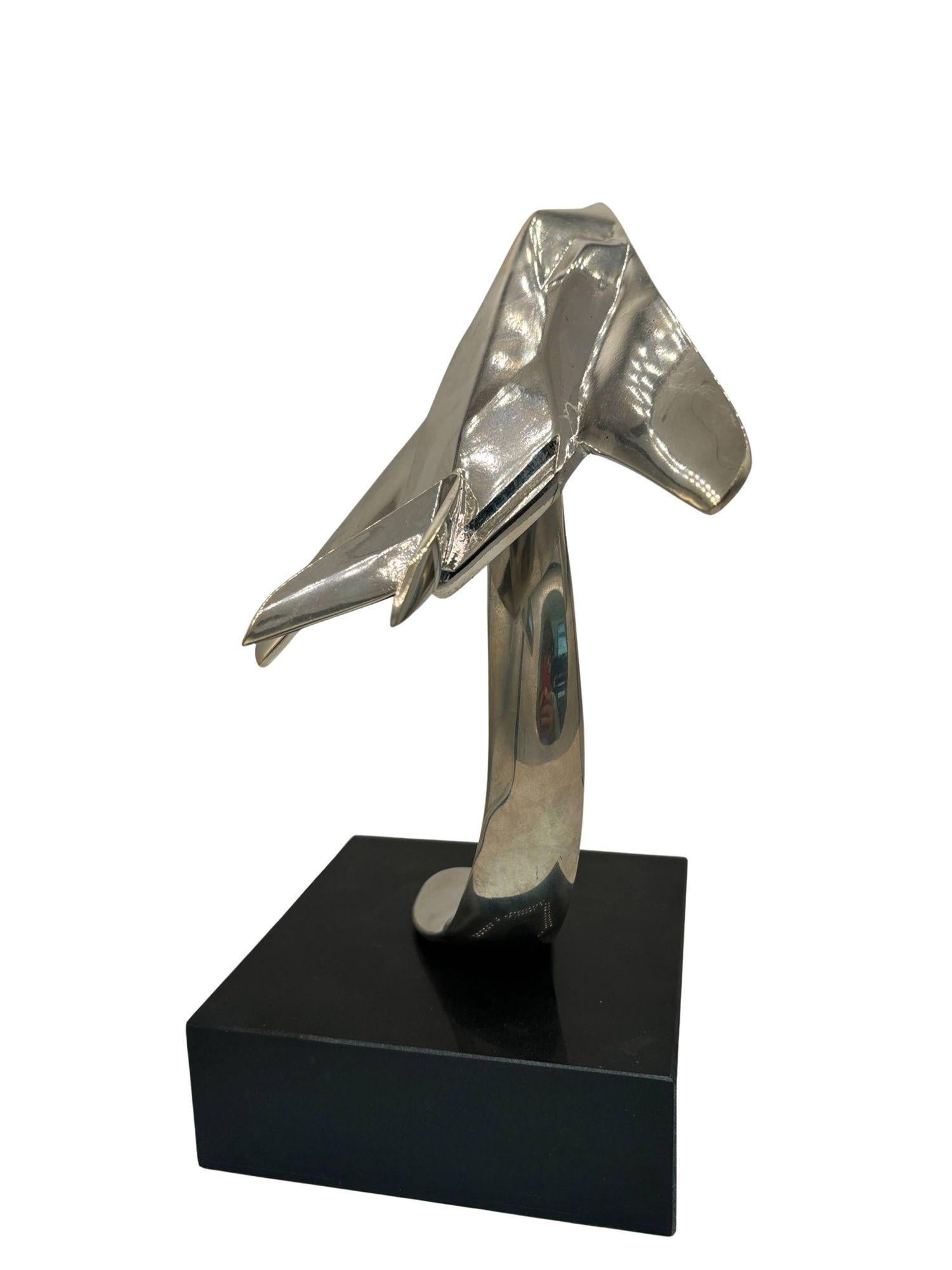 Late 20th Century 1980s Modernist Lockheed F-117 Nighthawk Chrome Sculpture w/ Black Granite Base For Sale