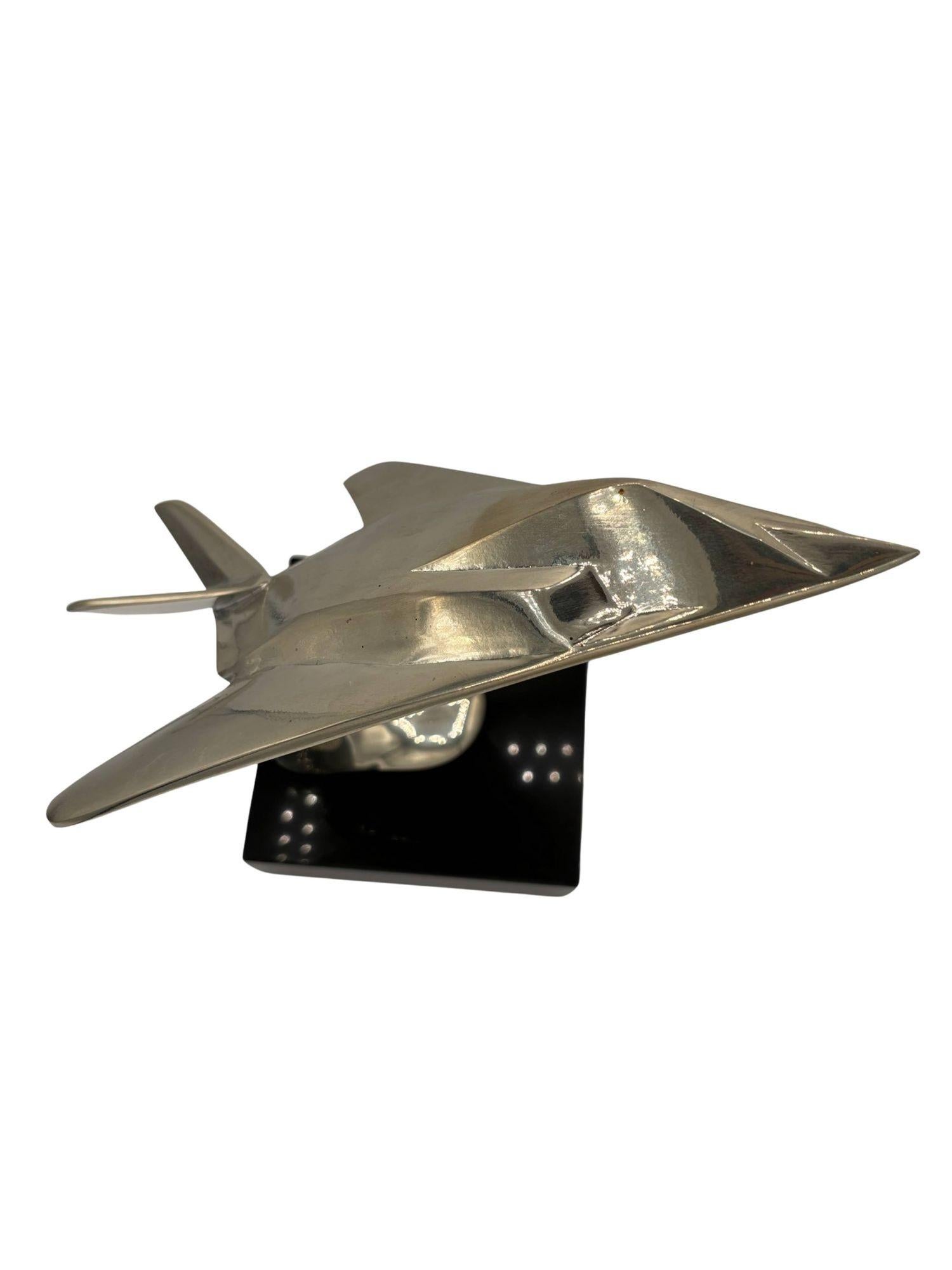 Steel 1980s Modernist Lockheed F-117 Nighthawk Chrome Sculpture w/ Black Granite Base For Sale