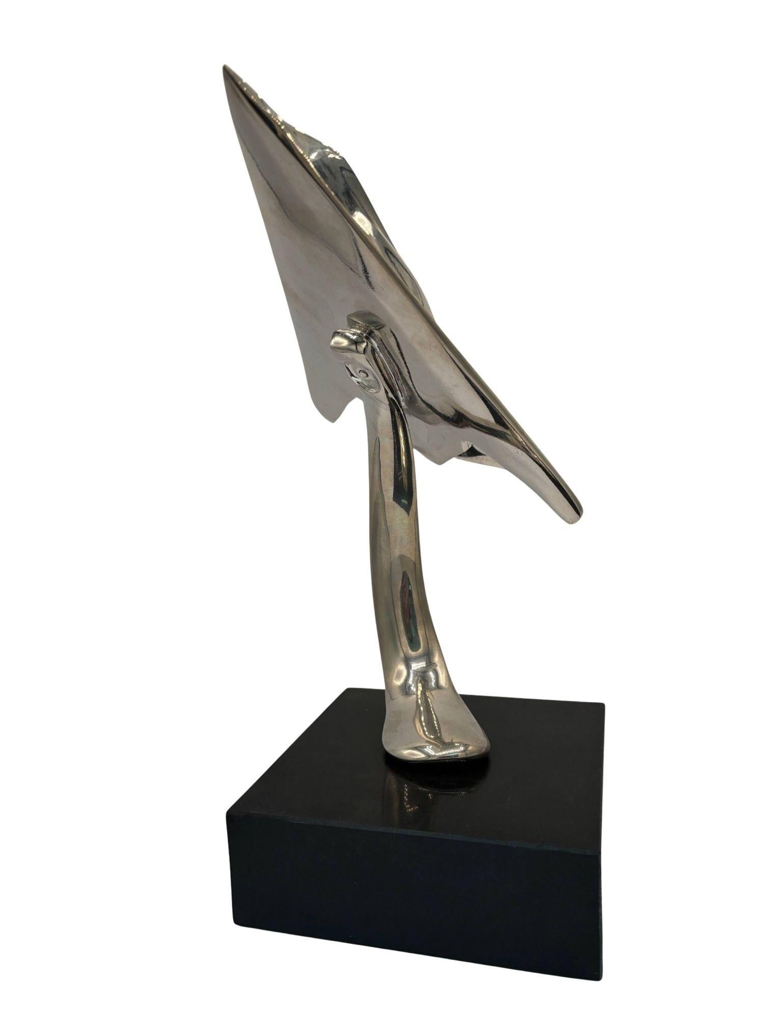 1980s Modernist Lockheed F-117 Nighthawk Chrome Sculpture w/ Black Granite Base For Sale 1