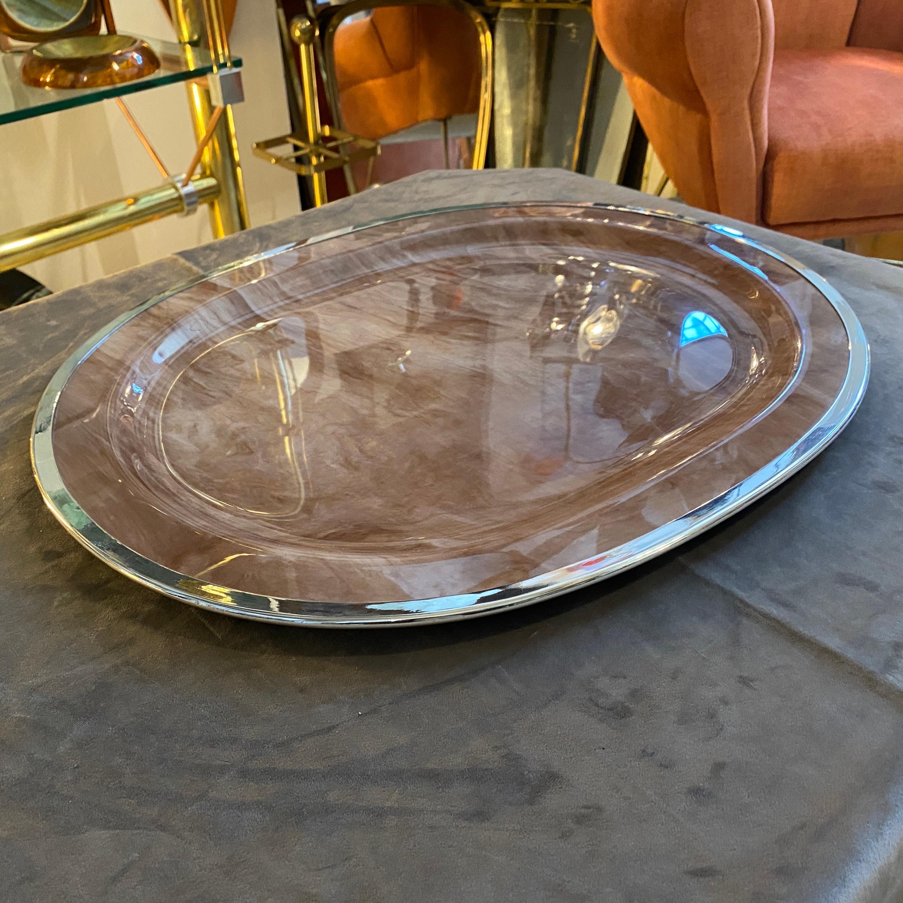 20th Century 1980s Modernist Lucite and Silver Plated Oval Tray by B & B Genova For Sale