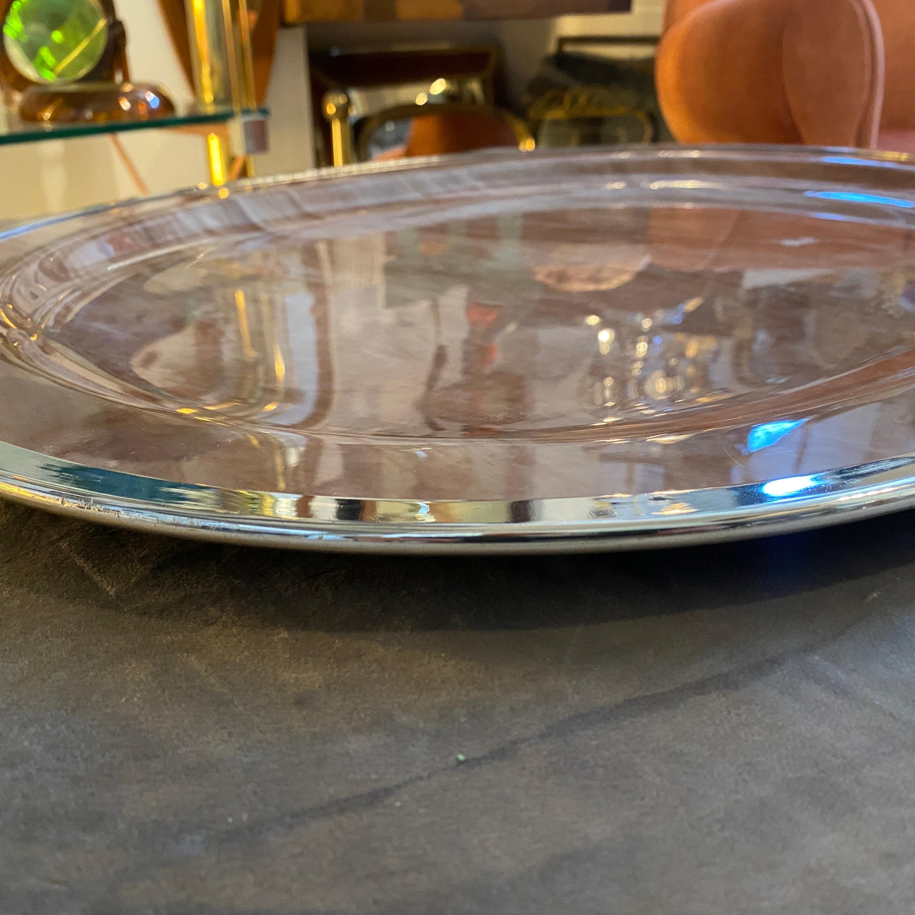 1980s Modernist Lucite and Silver Plated Oval Tray by B & B Genova For Sale 1