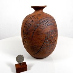 1980s Modernist Mel Pottery Vase Textured Abstract Design