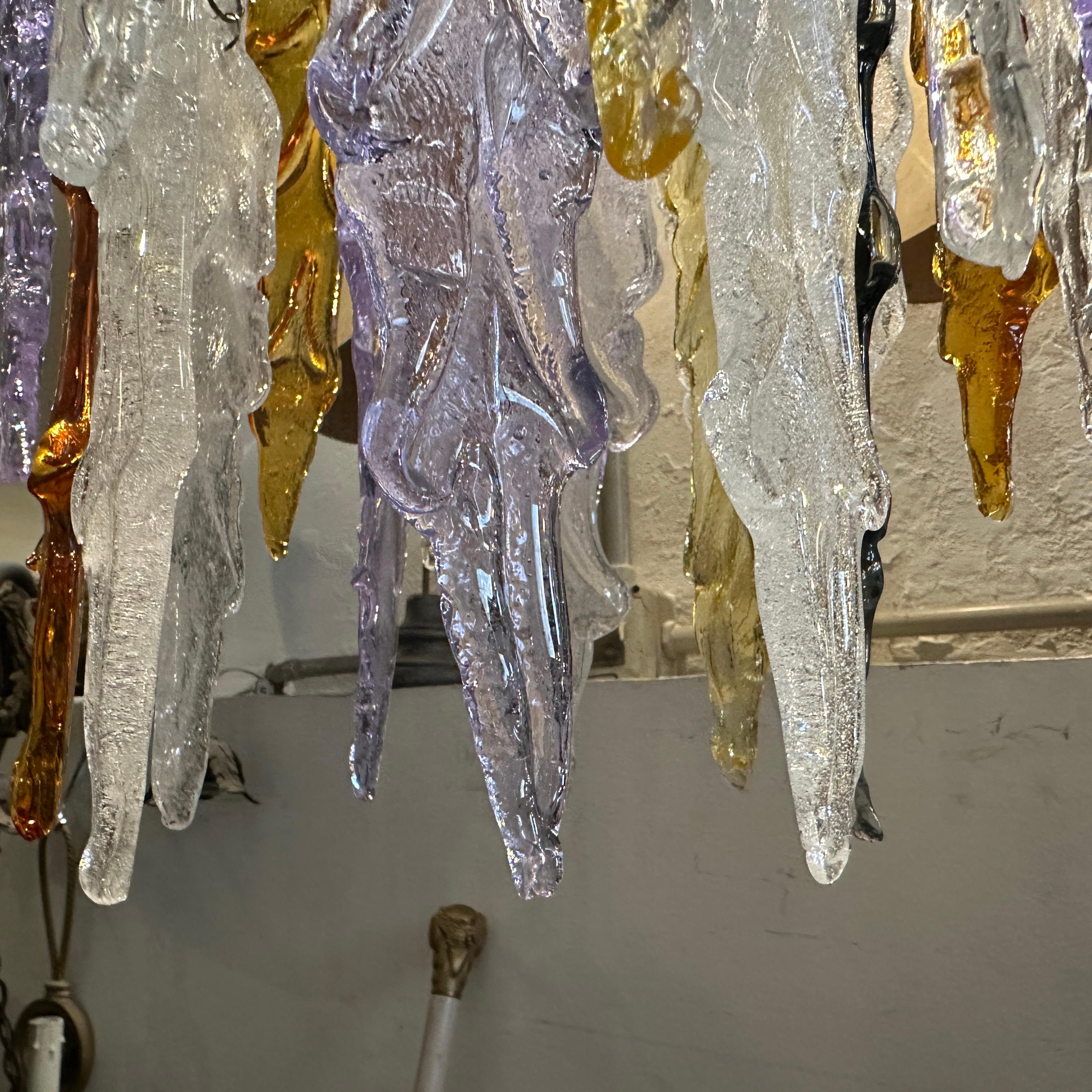 1980s Modernist Polychrome Murano Glass Cascade Chandelier by Mazzega For Sale 2