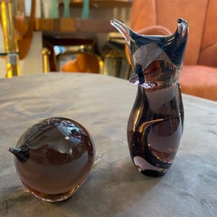 1980s Modernist Purple ZeleznyBrod Glass Figure of a Bird and a Fox by M. Janku