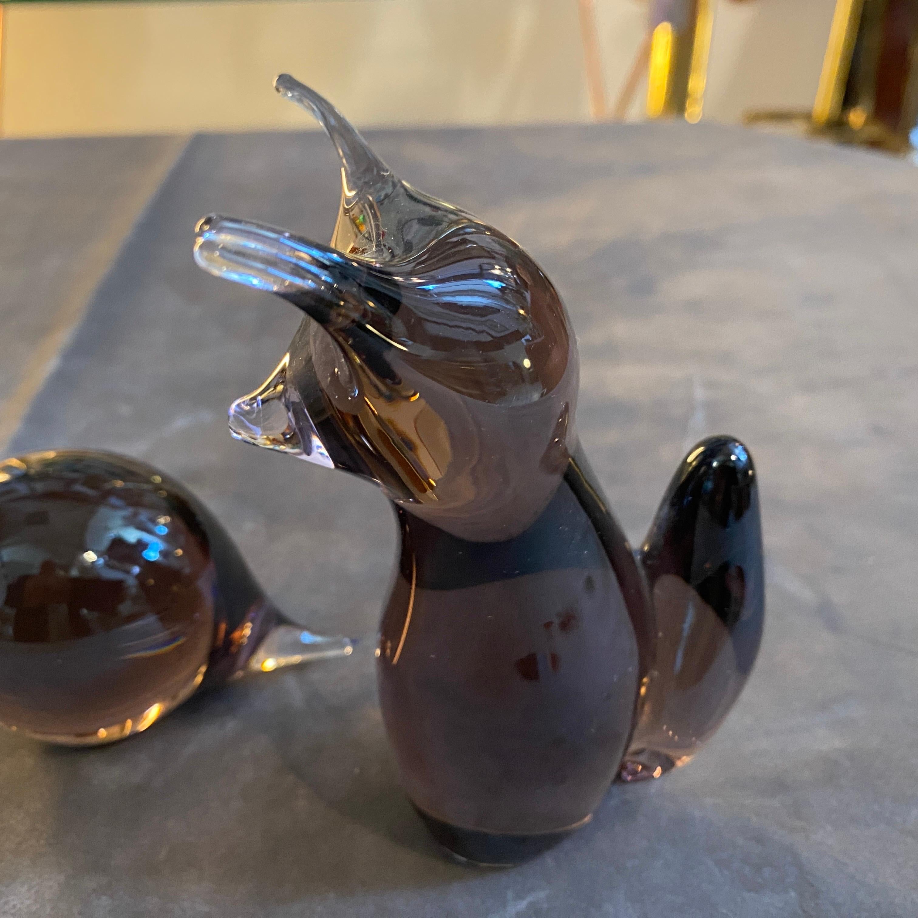 Czech 1980s Modernist Purple ZeleznyBrod Glass Figure of a Bird and a Fox by M. Janku For Sale