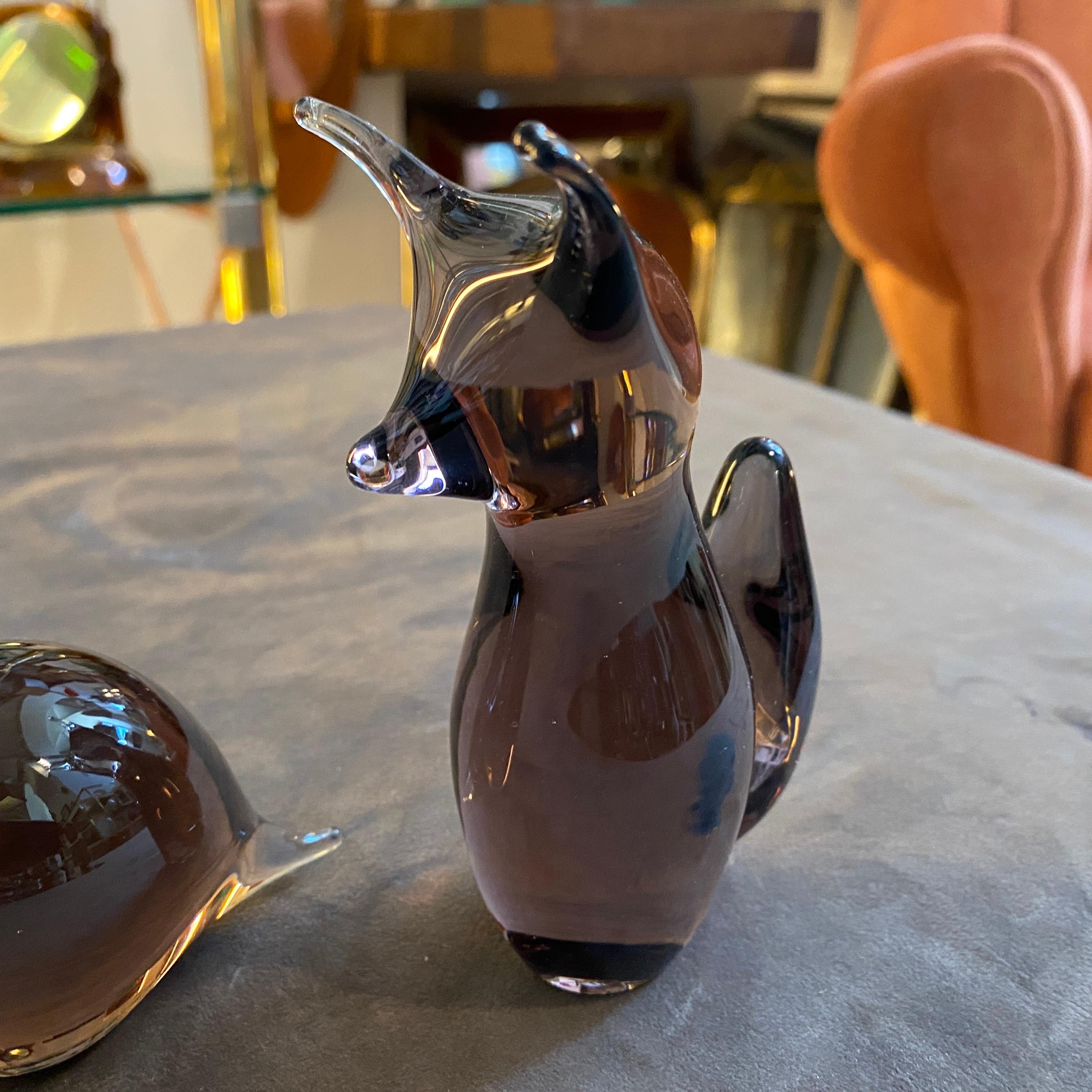 20th Century 1980s Modernist Purple Murano Glass Figure of a Cat and The Mouse For Sale