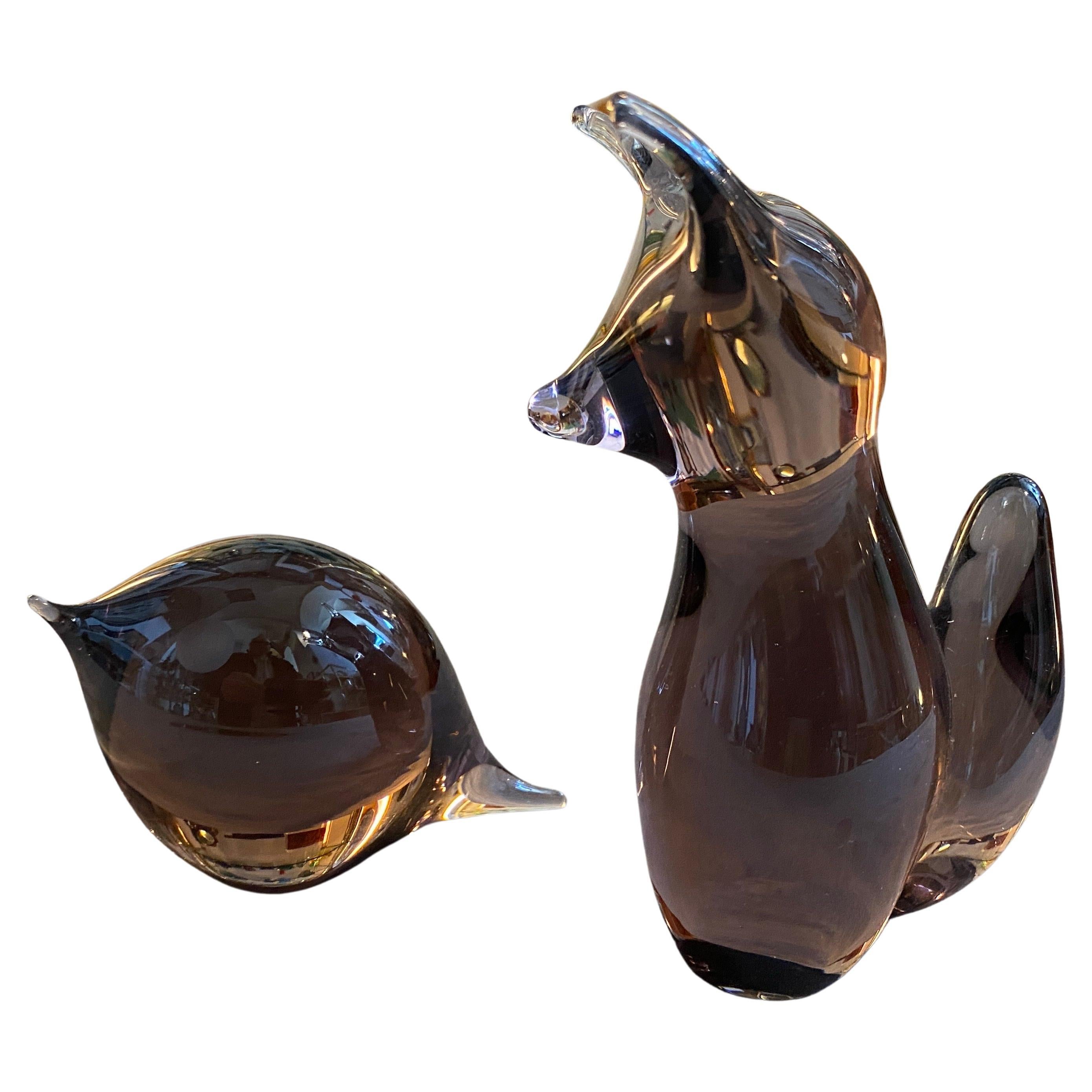 1980s Modernist Purple Murano Glass Figure of a Cat and The Mouse For Sale