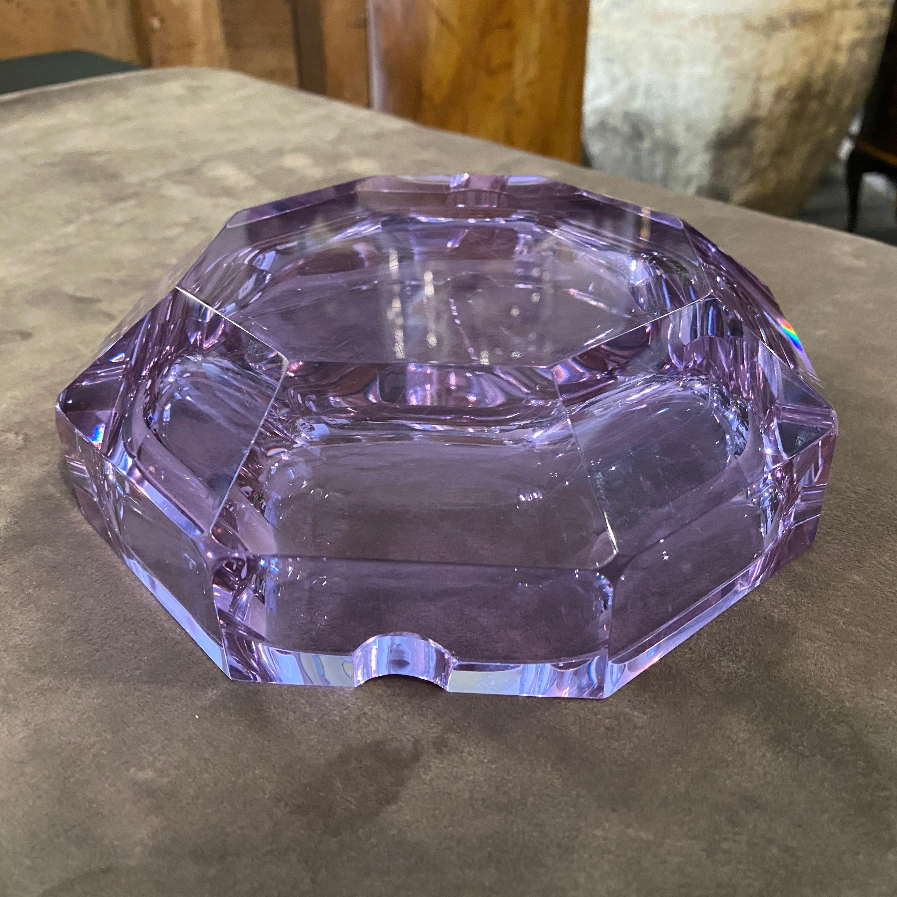 Italian 1980s Modernist Purple Murano Glass Hexagonal Ashtray