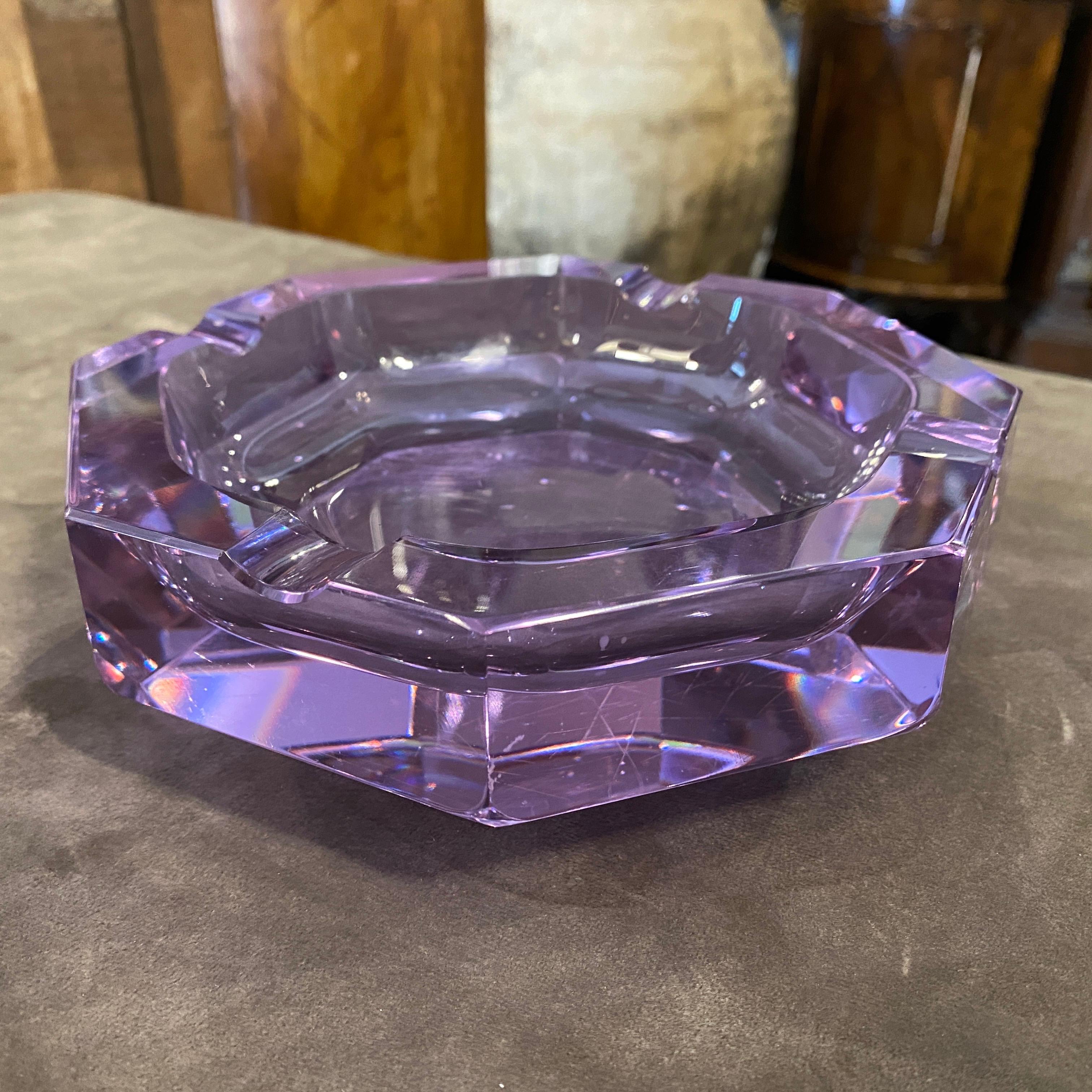 1980s Modernist Purple Murano Glass Hexagonal Ashtray 1