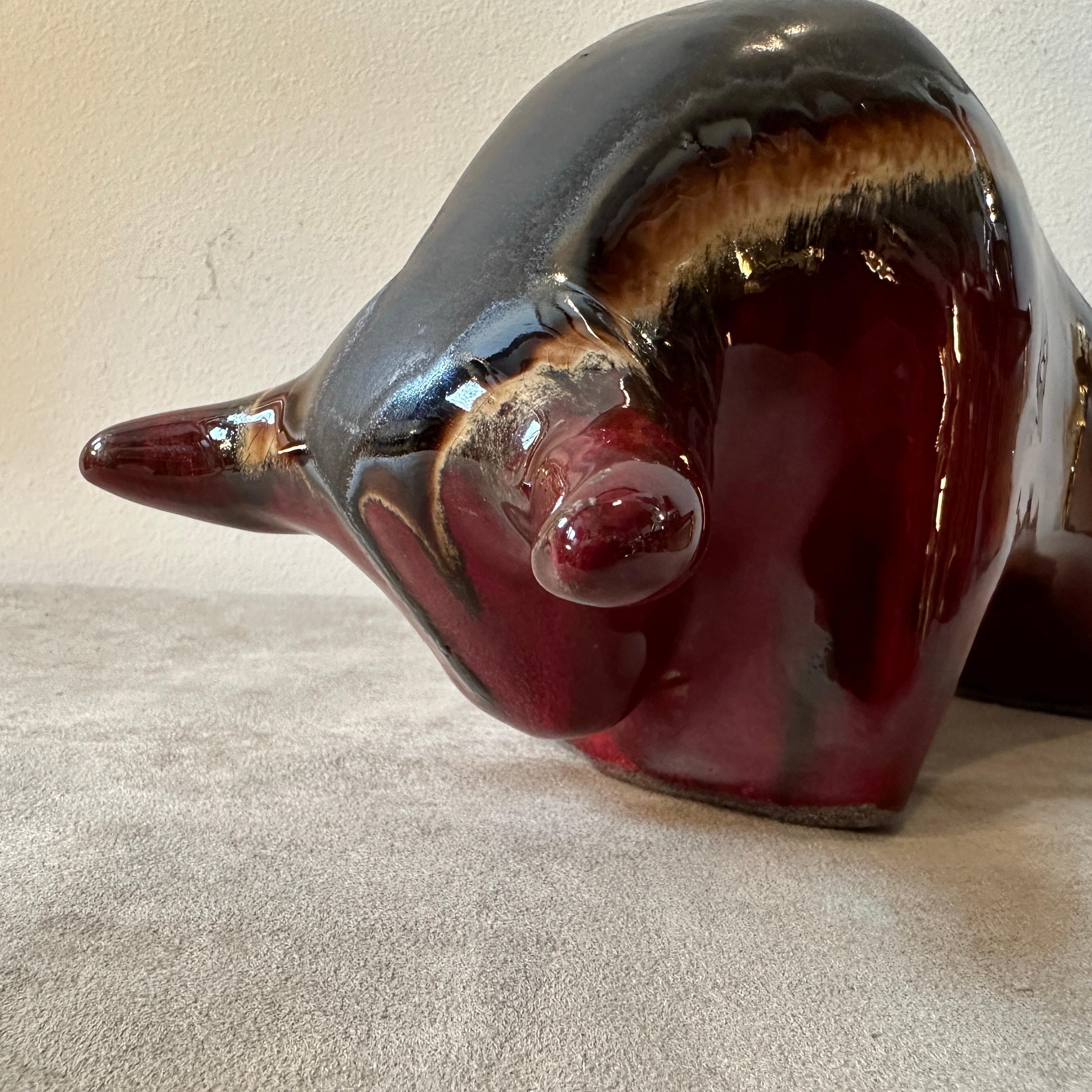 German 1980s Modernist Red and Black Fat Lava Ceramic Bull by Otto Keramik