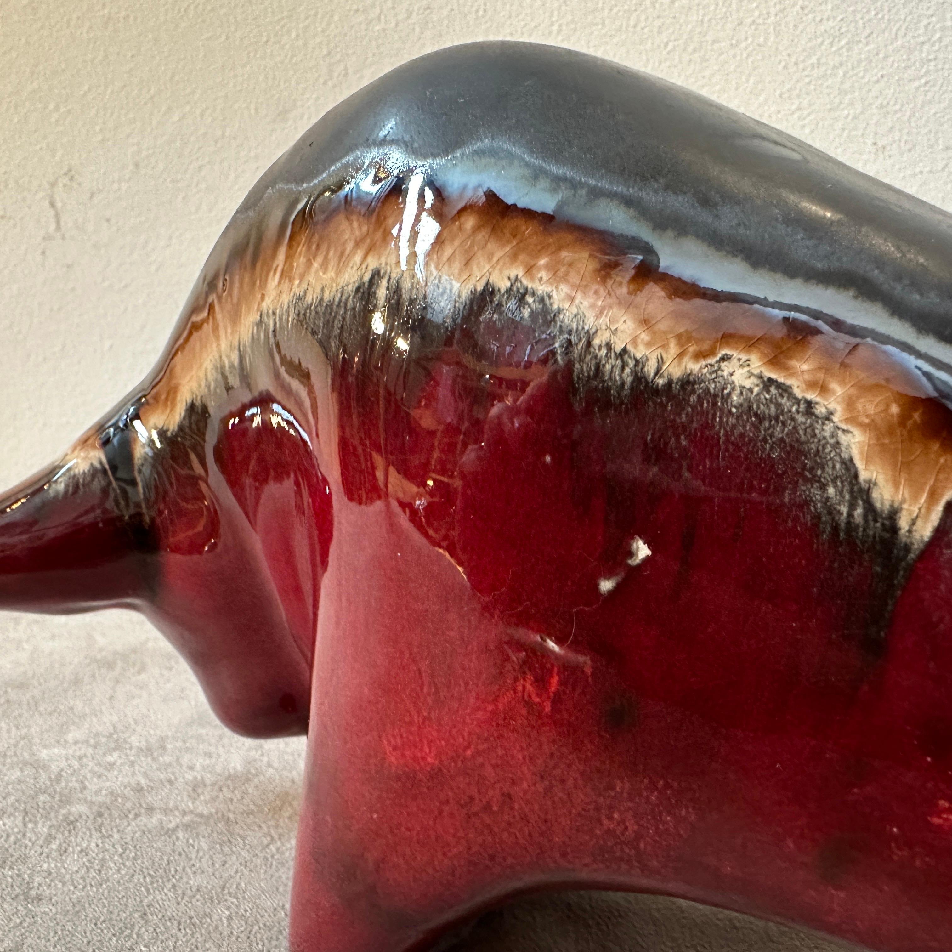 Hand-Crafted 1980s Modernist Red and Black Fat Lava Ceramic Bull by Otto Keramik