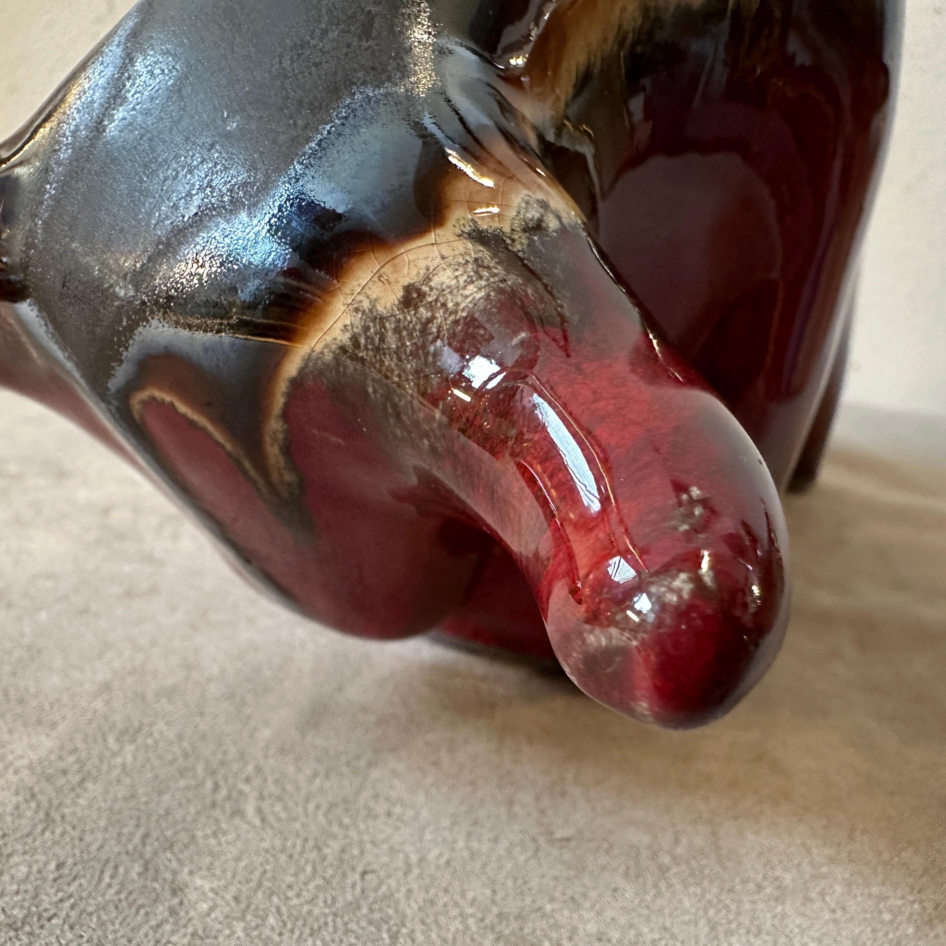 20th Century 1980s Modernist Red and Black Fat Lava Ceramic Bull by Otto Keramik