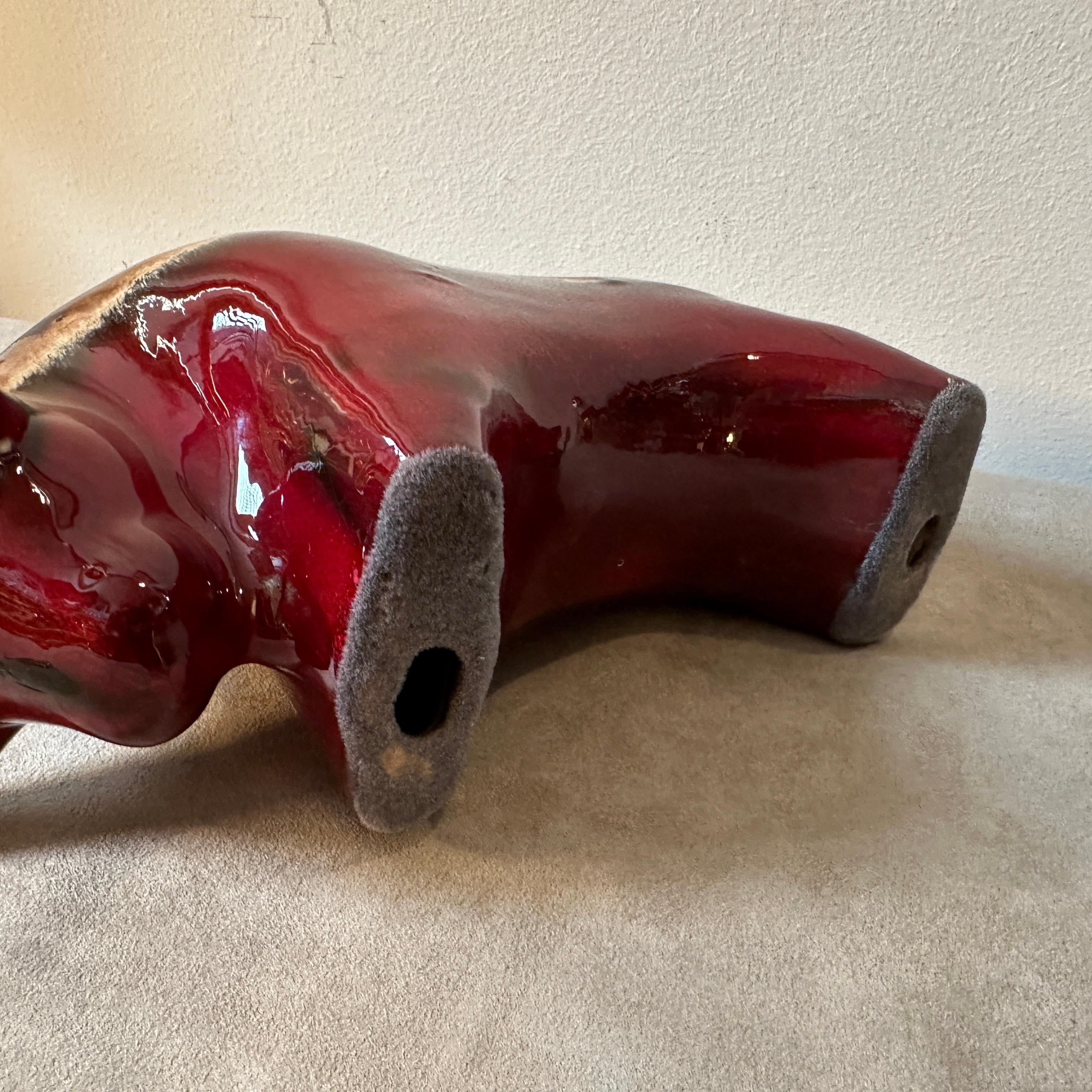 1980s Modernist Red and Black Fat Lava Ceramic Bull by Otto Keramik 2