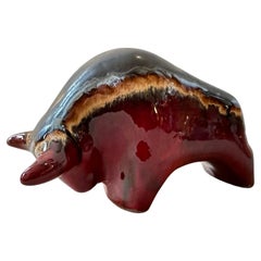 1980s Modernist Red and Black Fat Lava Ceramic Bull by Otto Keramik