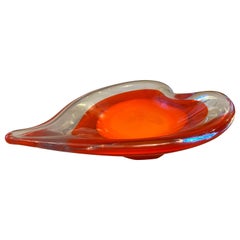 1980s Modernist Red and Orange Murano Glass Heart Bowl