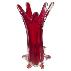 1980s Modernist Red Sommerso Murano Glass Tall Vase by Seguso
