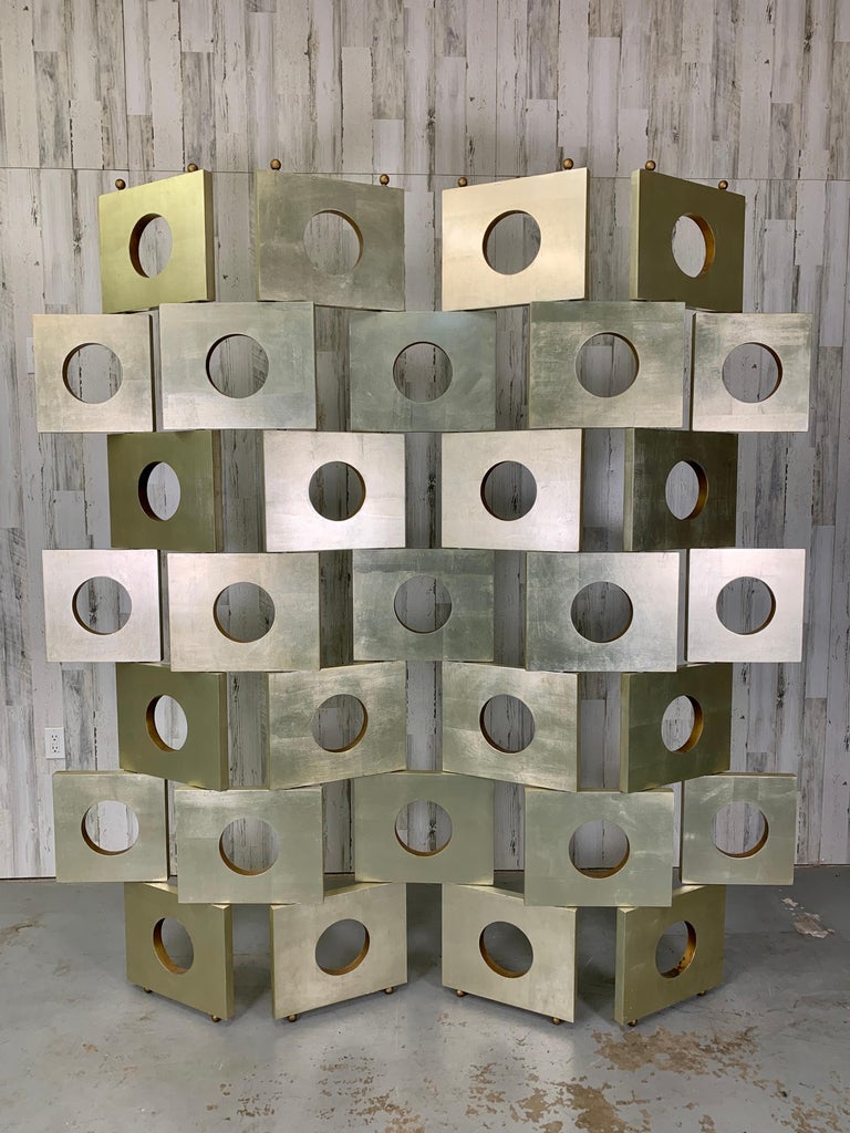 1980's Modernist Room Divider/Screen in Geometric Silver Leaf at 1stDibs