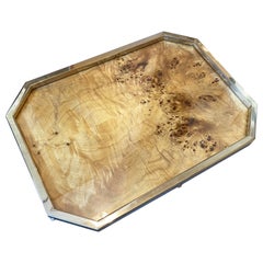 1980s Modernist Root and Silver Plated Italian Serving Tray by Jet Set Milano