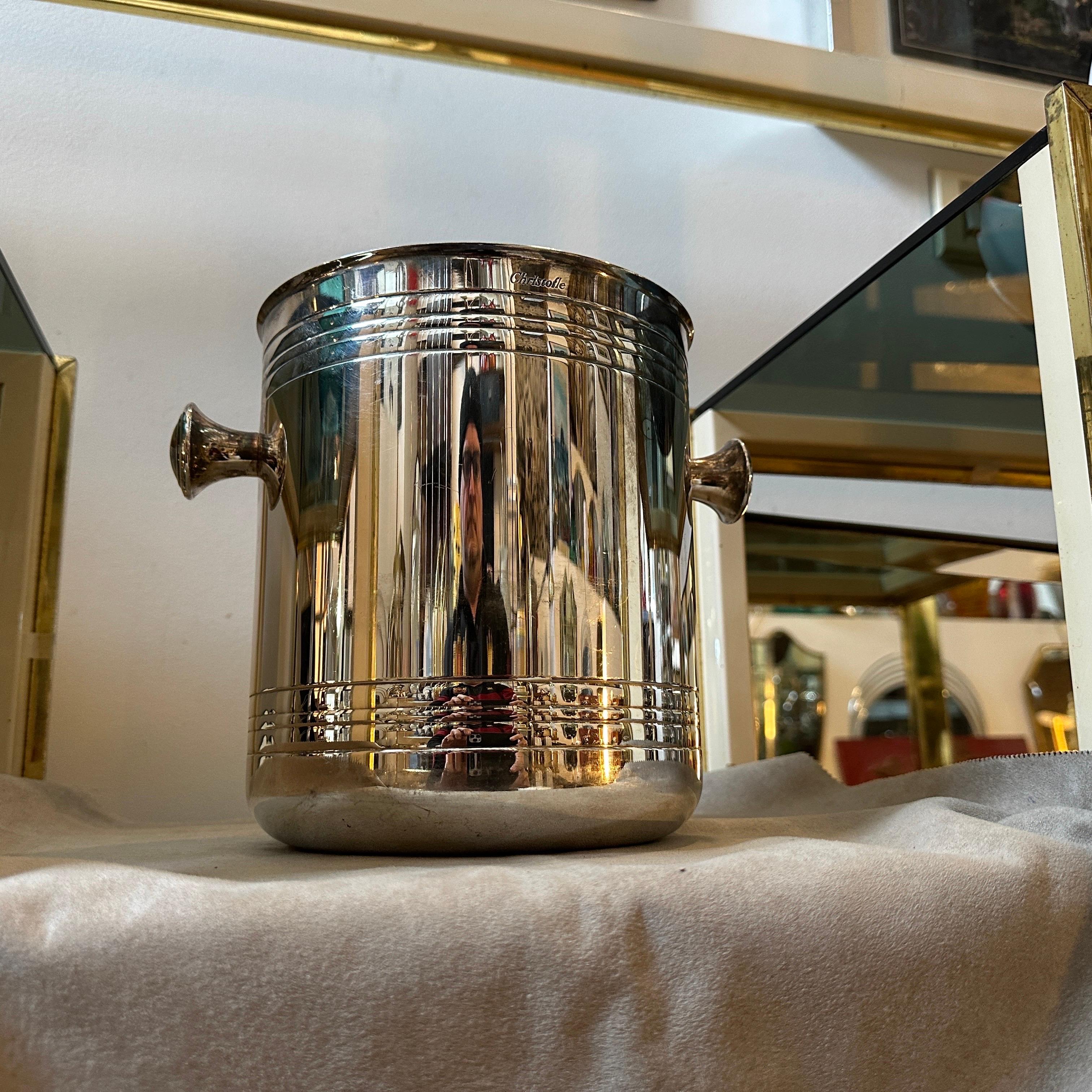 20th Century 1980s Modernist Silver Plated French Wine Cooler by Christofle For Sale