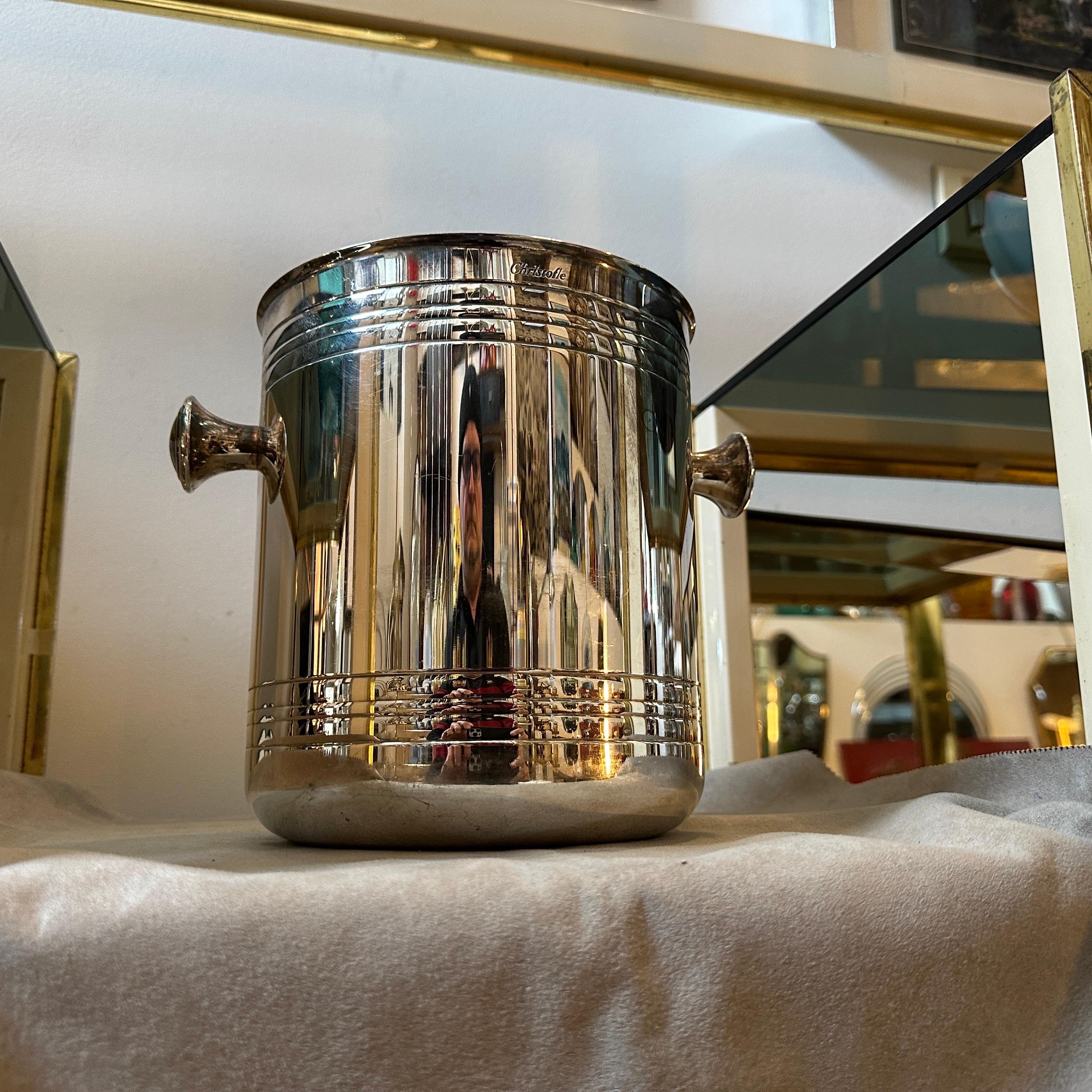 1980s Modernist Silver Plated French Wine Cooler by Christofle For Sale 1