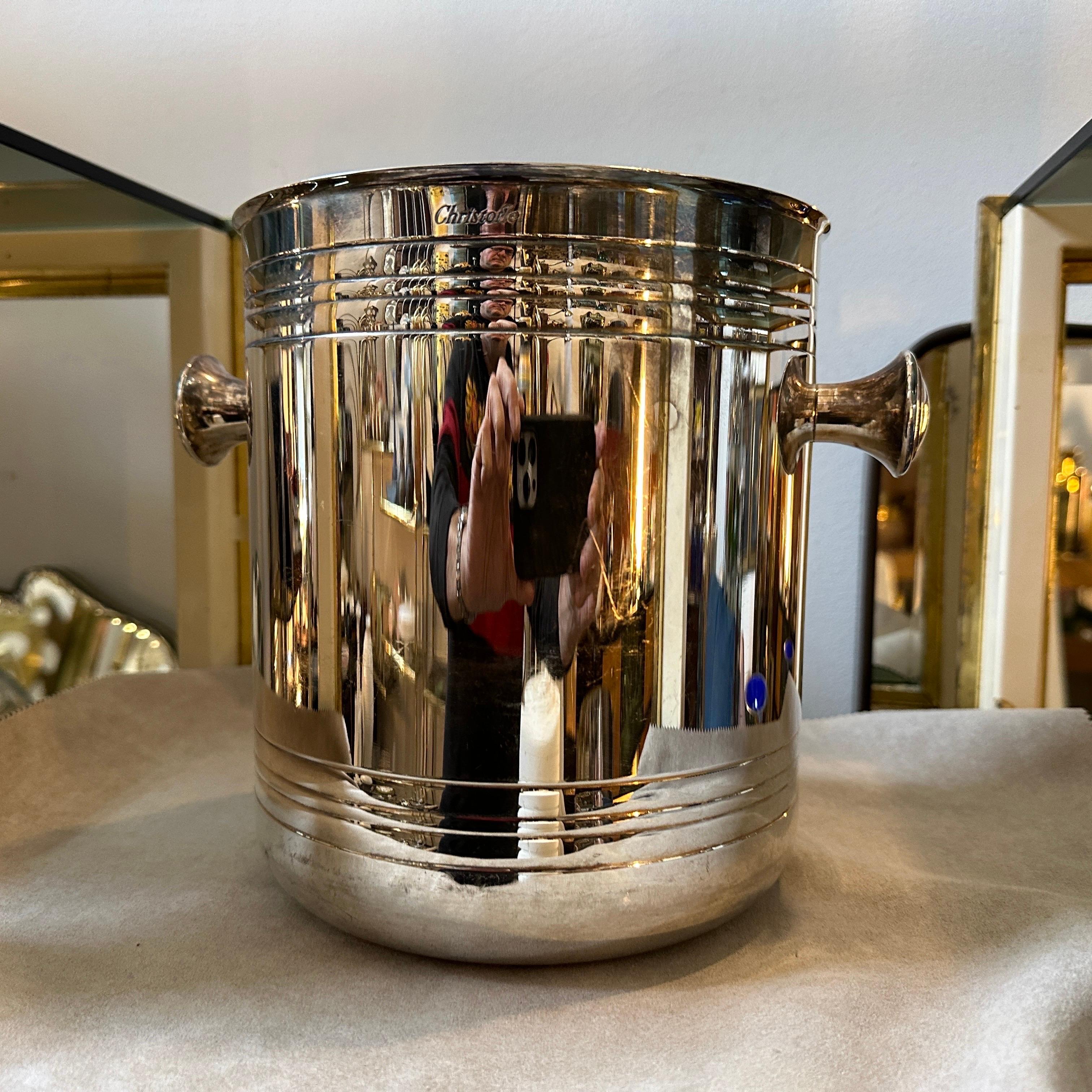 1980s Modernist Silver Plated French Wine Cooler by Christofle For Sale 3