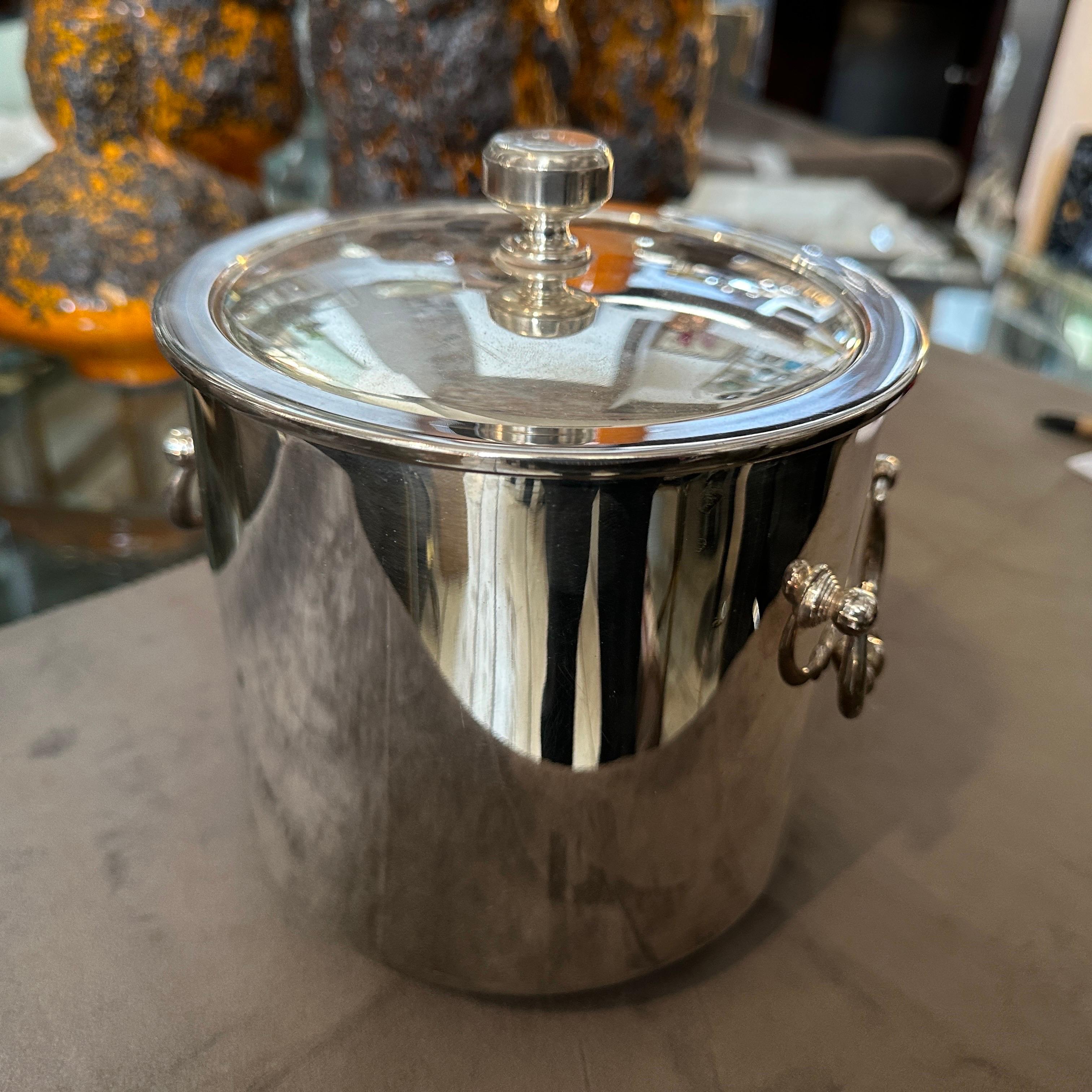 1980s Modernist Silver Plated Ice Bucket by Christofle For Sale 5