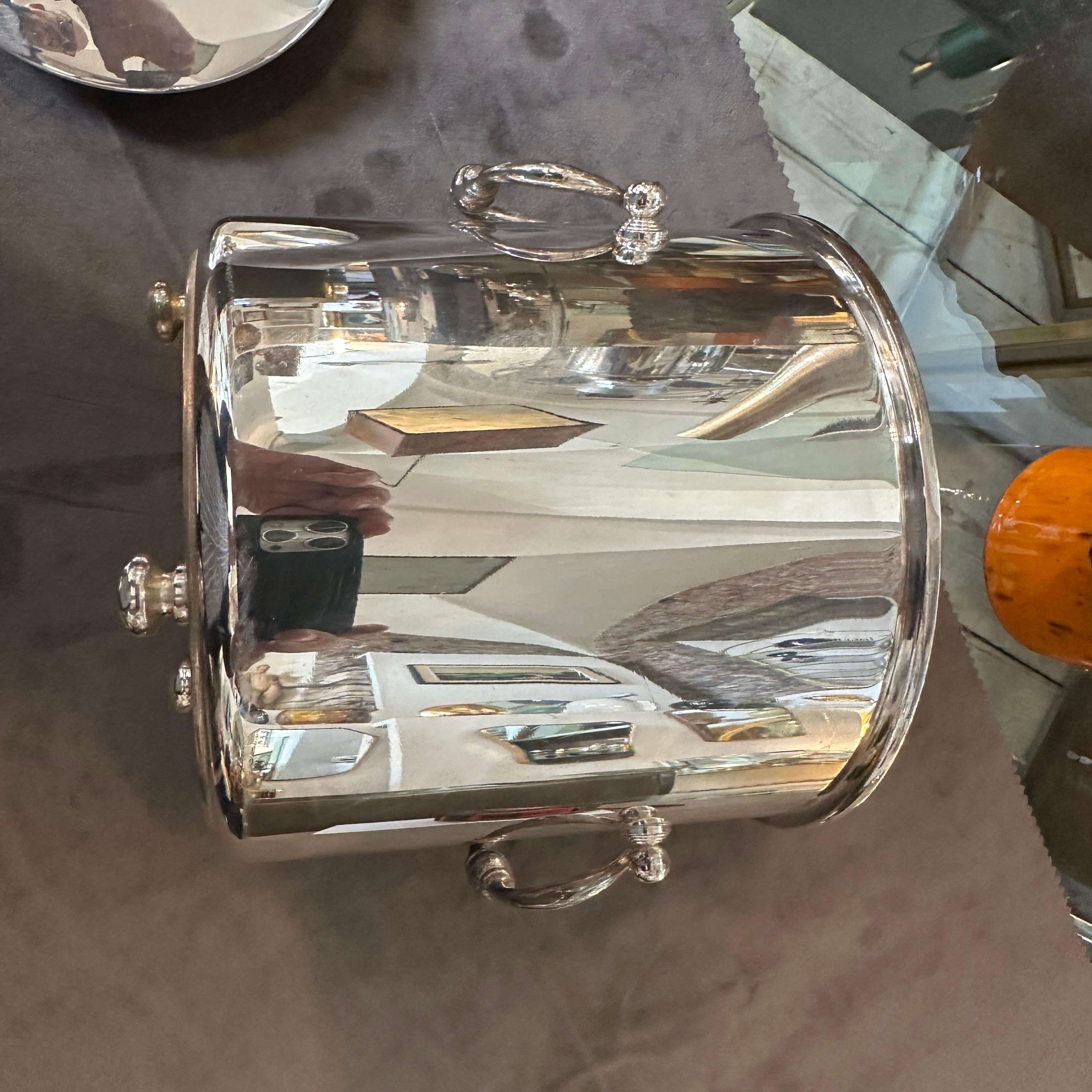 1980s Modernist Silver Plated Ice Bucket by Christofle For Sale 3
