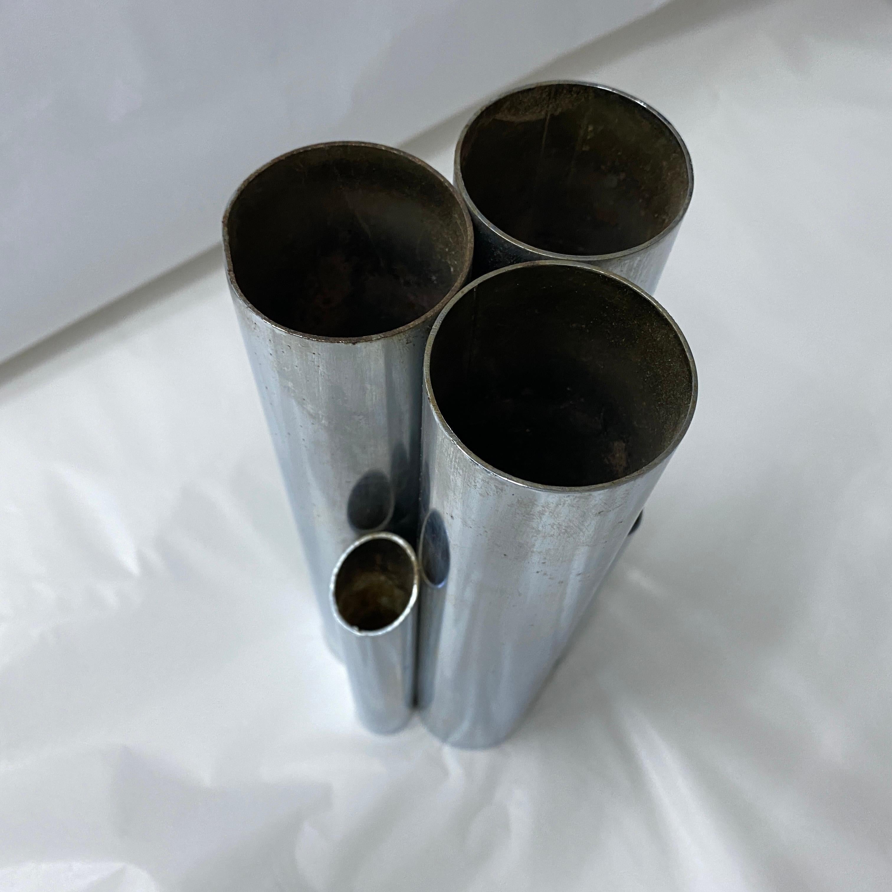 1980s Modernist Silver Plated Italian Multi Vase in the Manner of Giò Ponti For Sale 3