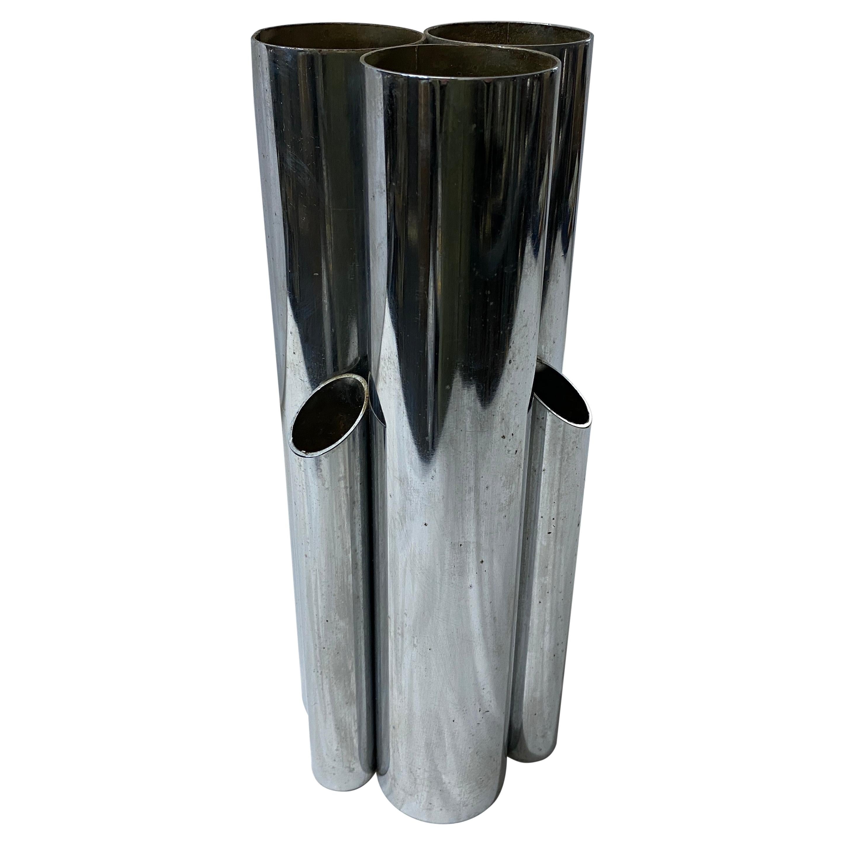 Vase multi-vases italien moderniste en métal argenté des années 1980 à la manière de Gi Ponti