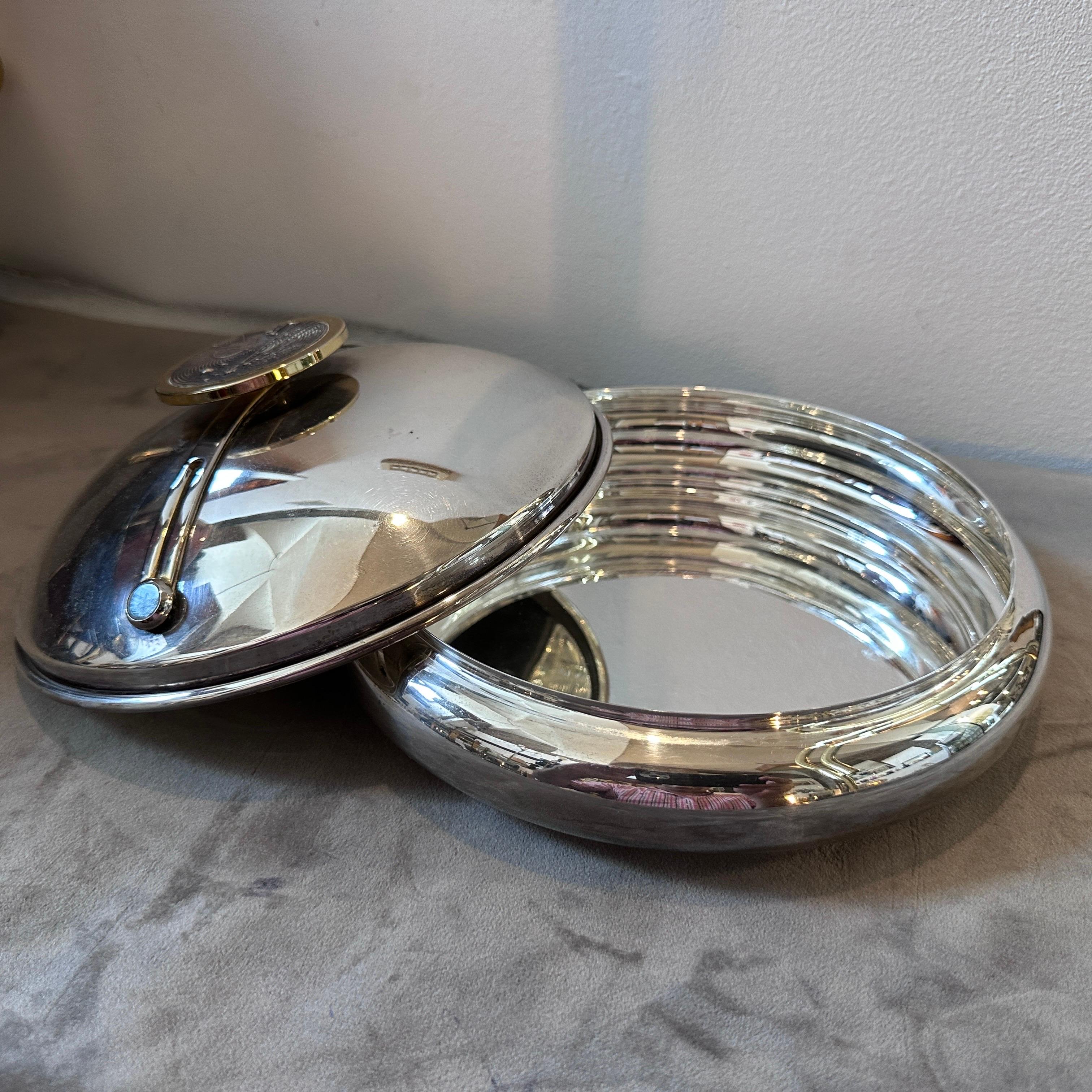 1980s Modernist Silver Plated Italian Round Box For Sale 4