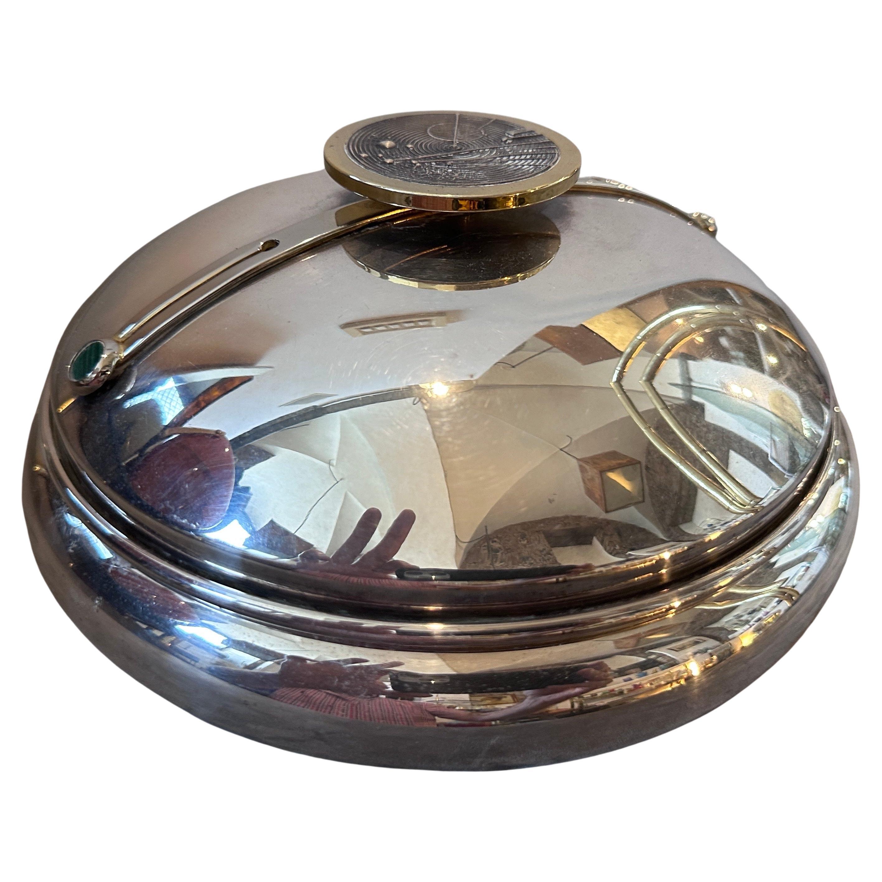 1980s Modernist Silver Plated Italian Round Box