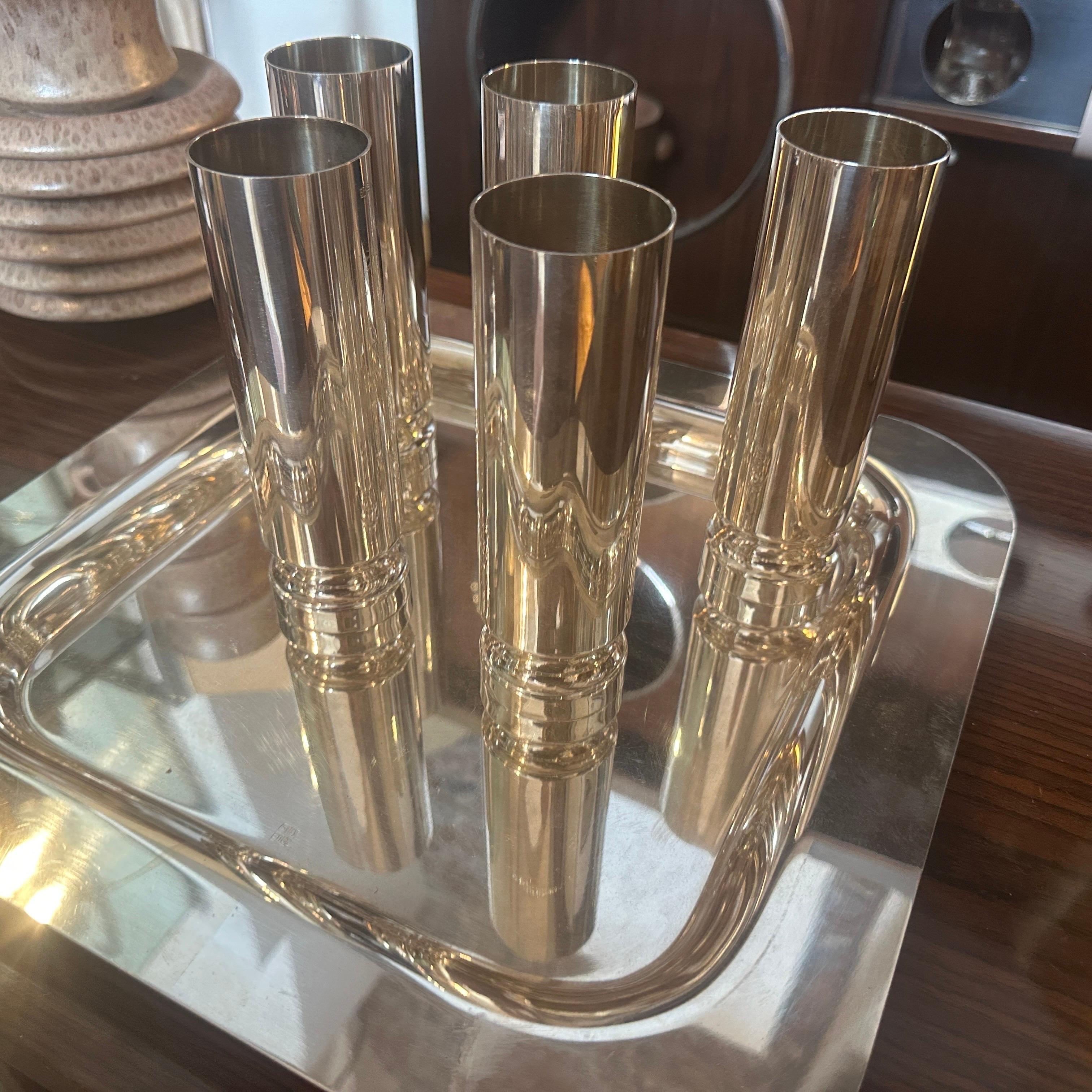 1980s Modernist Silver Plated Italian Square Tray and Champagne Flutes In Good Condition For Sale In Aci Castello, IT