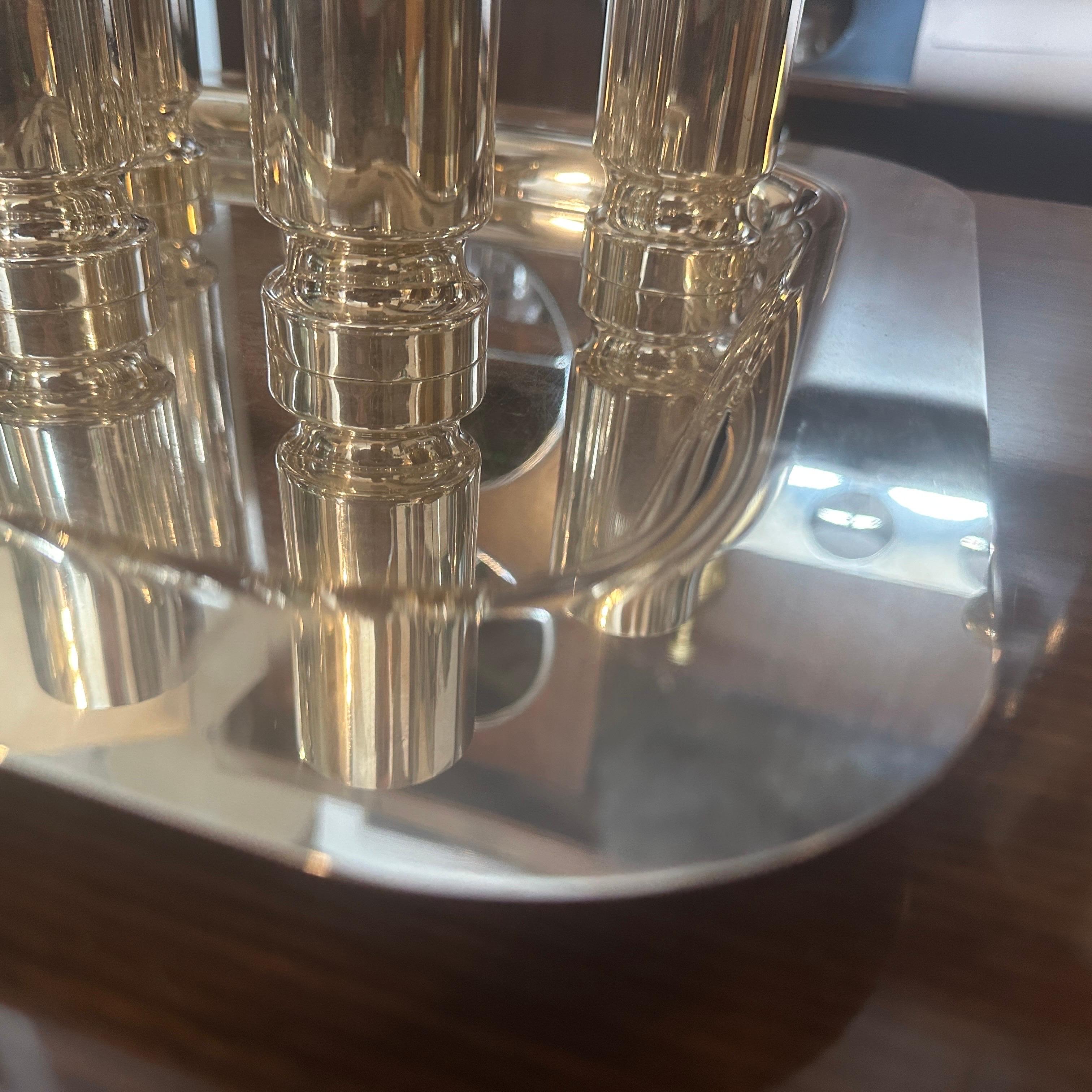 20th Century 1980s Modernist Silver Plated Italian Square Tray and Champagne Flutes For Sale