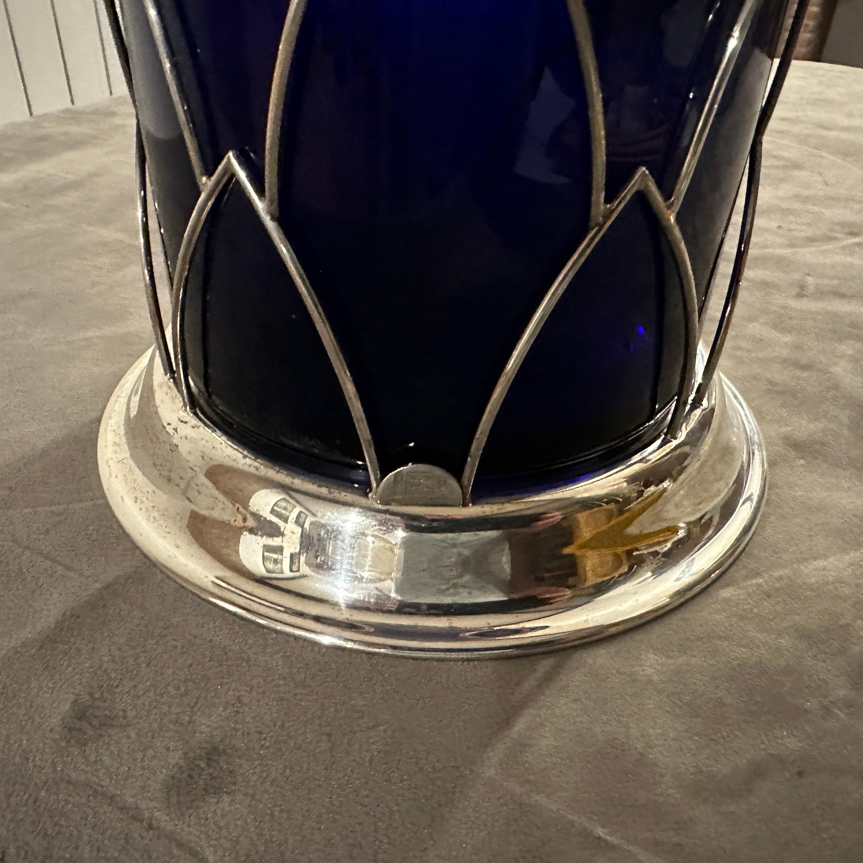 Modernistische Vase aus Sterlingsilber und blauem Murano-Glas von Cleto Munari aus den 1980er Jahren im Angebot 2