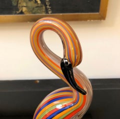 1980s Modernist Striped Murano Glass Flamingo by Ferro & Lazzarini